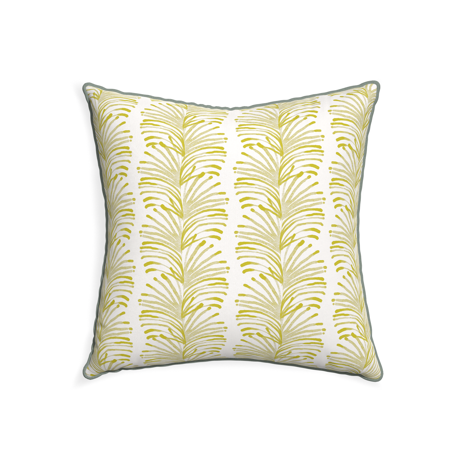 22-square emma chartreuse custom yellow stripe chartreusepillow with sage piping on white background