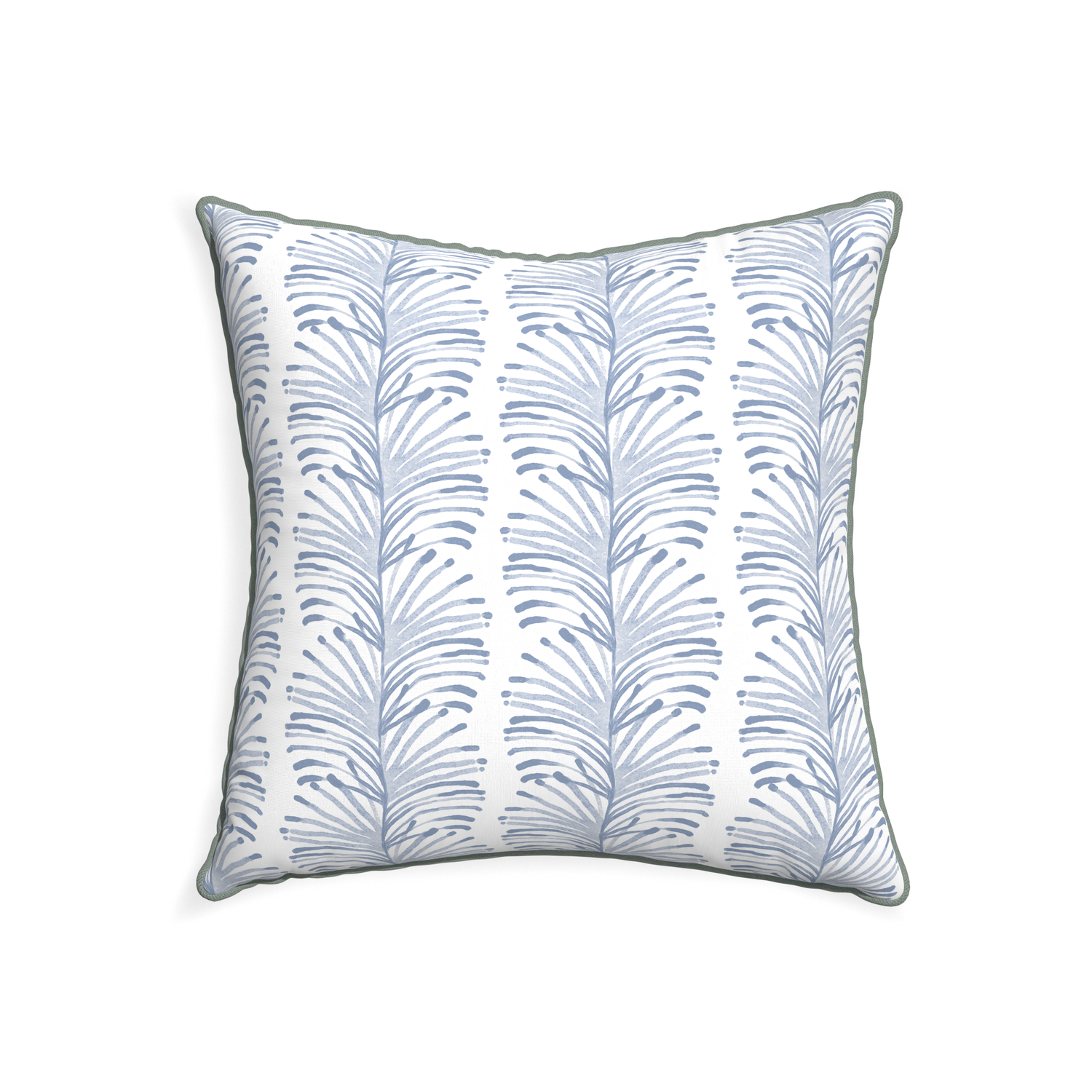 22-square emma sky custom sky blue botanical stripepillow with sage piping on white background