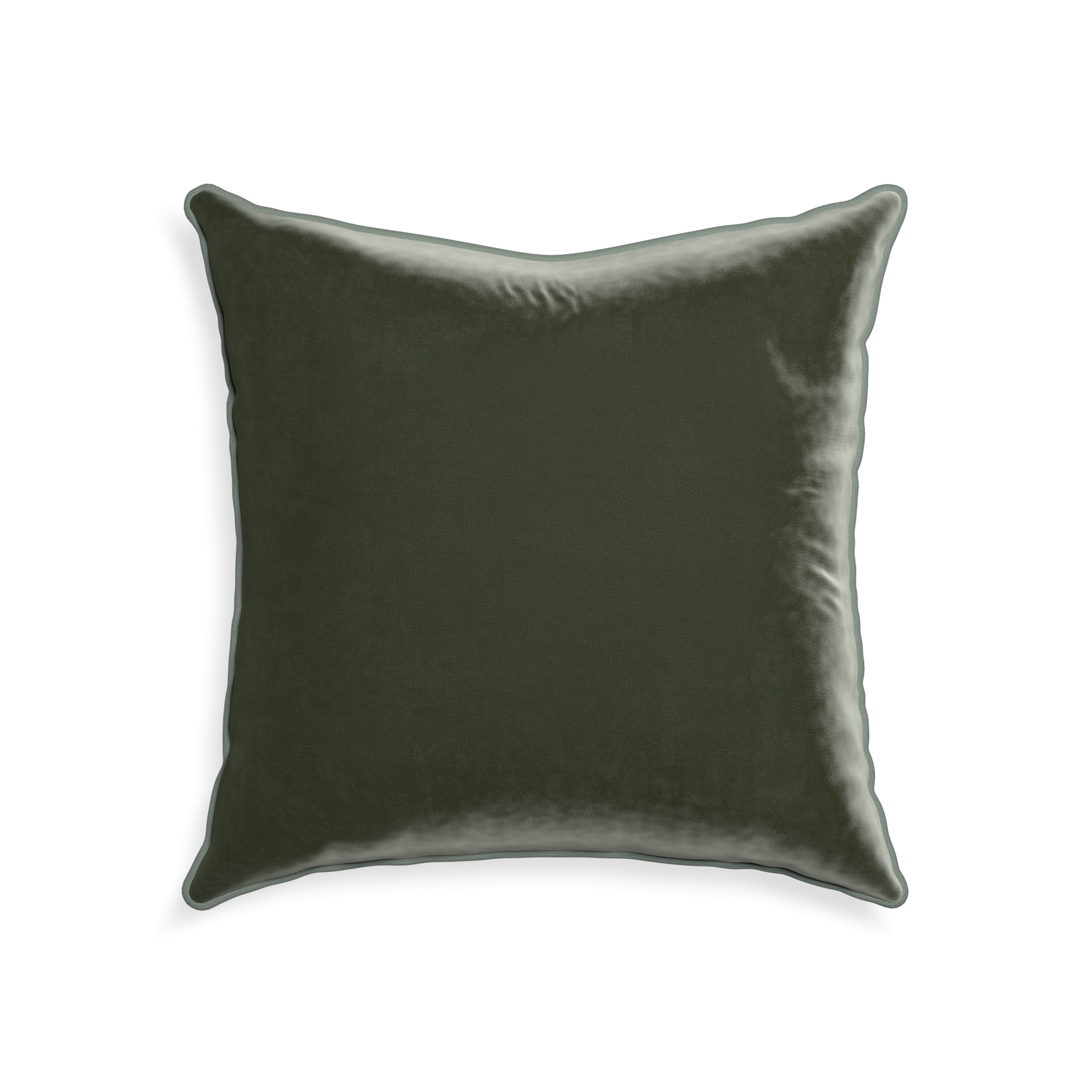 22-square fern velvet custom fern greenpillow with sage piping on white background