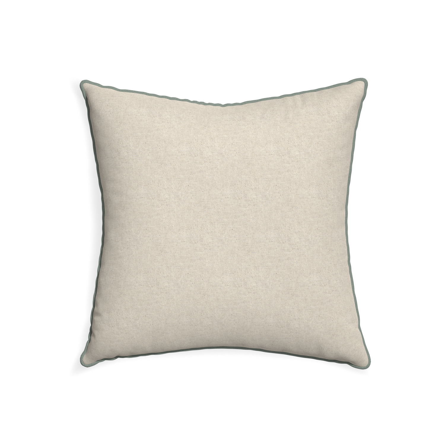 22-square oat custom light brownpillow with sage piping on white background