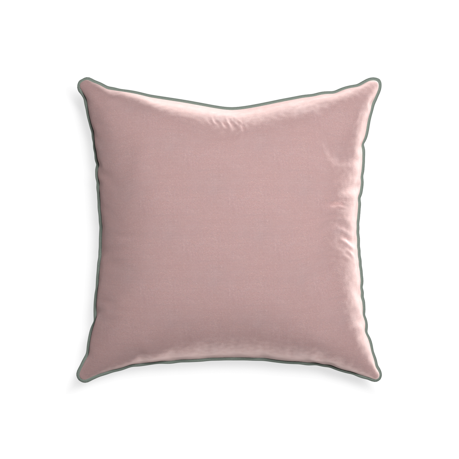 22-square mauve velvet custom mauvepillow with sage piping on white background