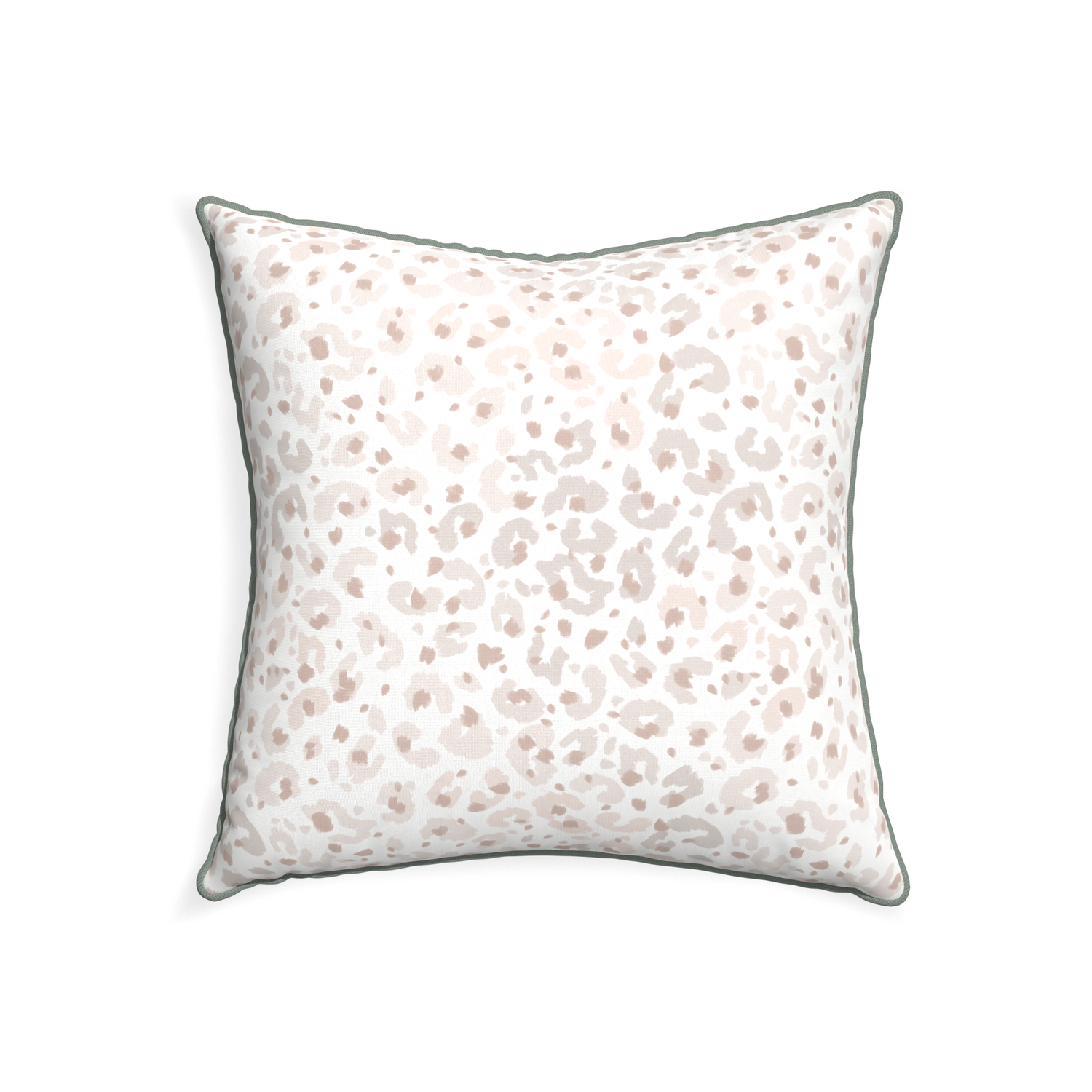 22-square rosie custom beige animal printpillow with sage piping on white background