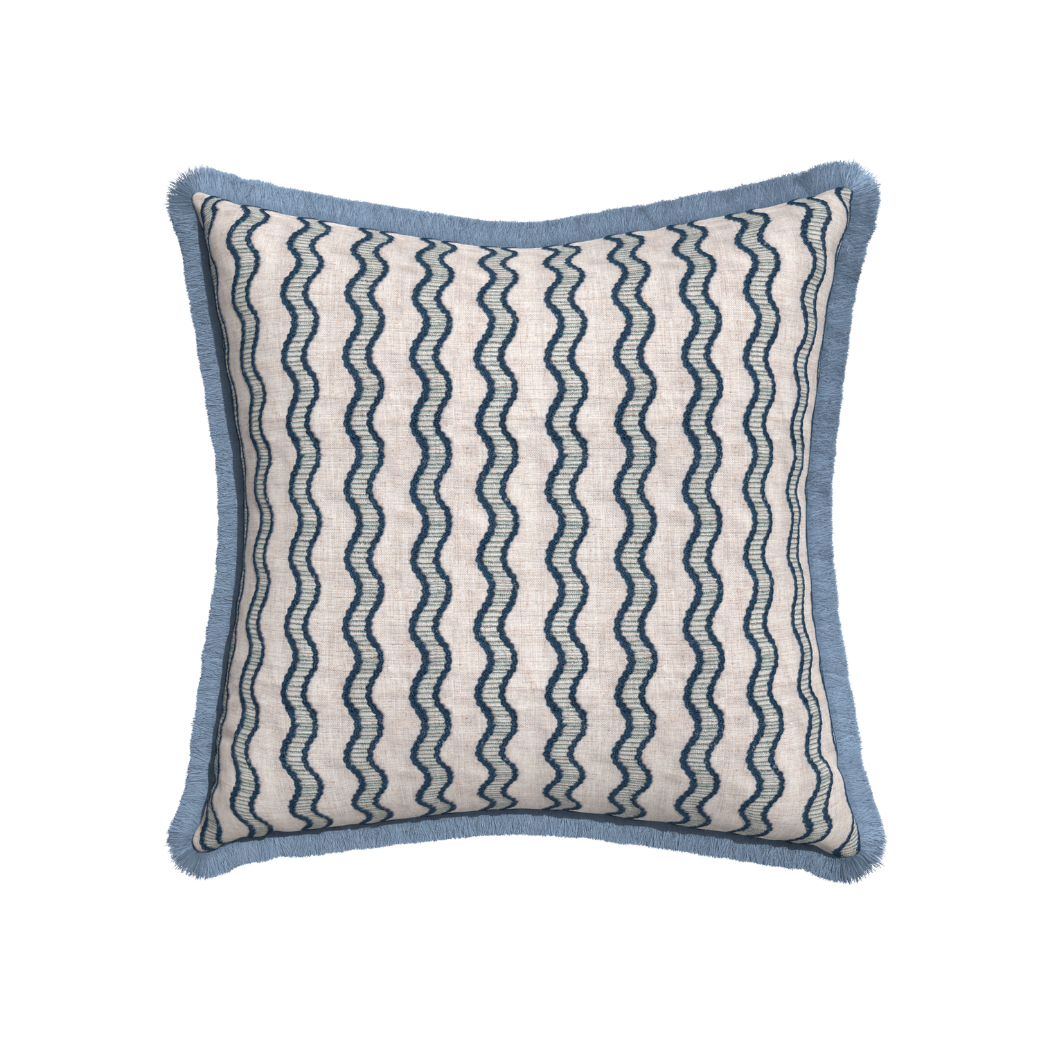 22-square beatrice custom embroidered wavepillow with sky fringe on white background