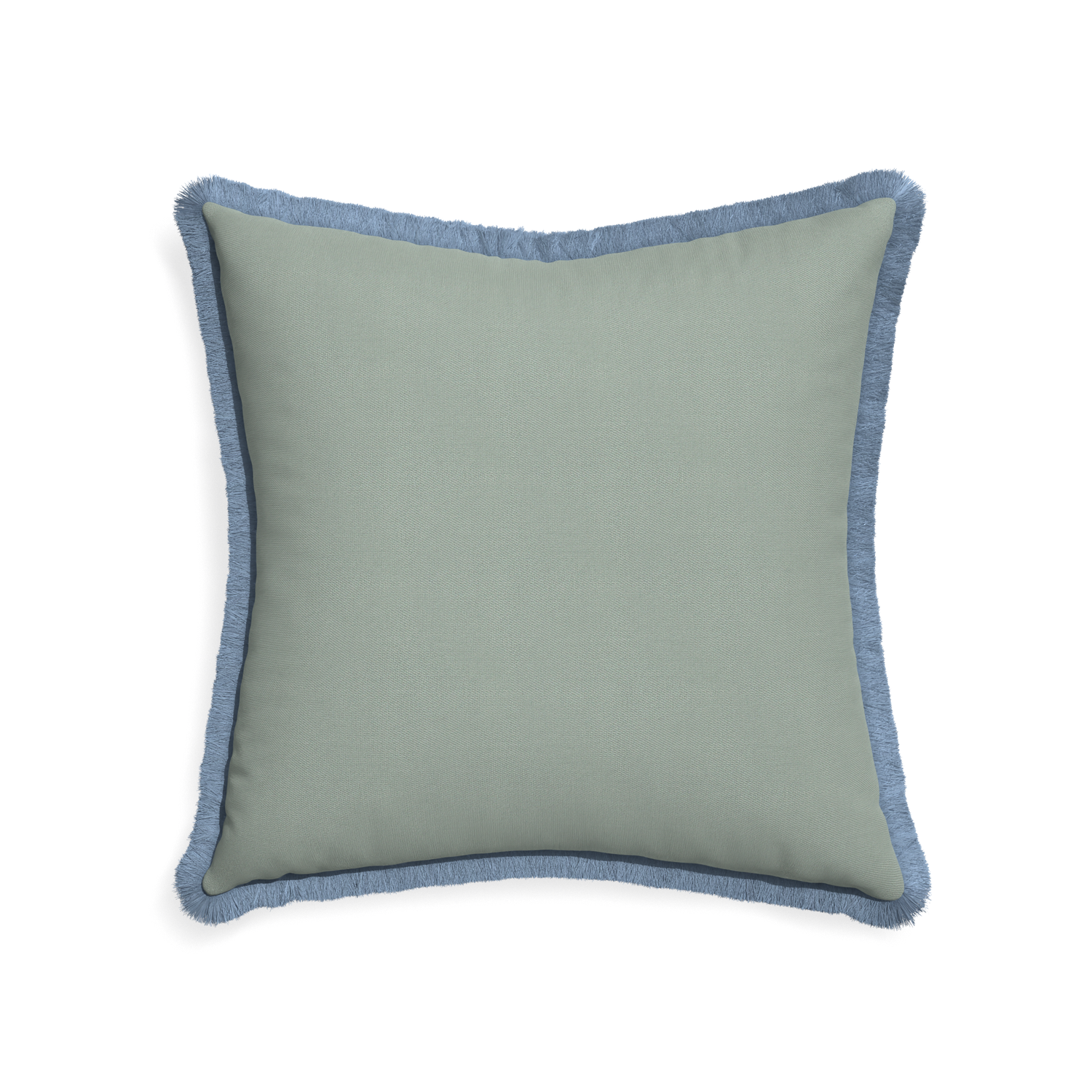 22-square sage custom sage green cottonpillow with sky fringe on white background