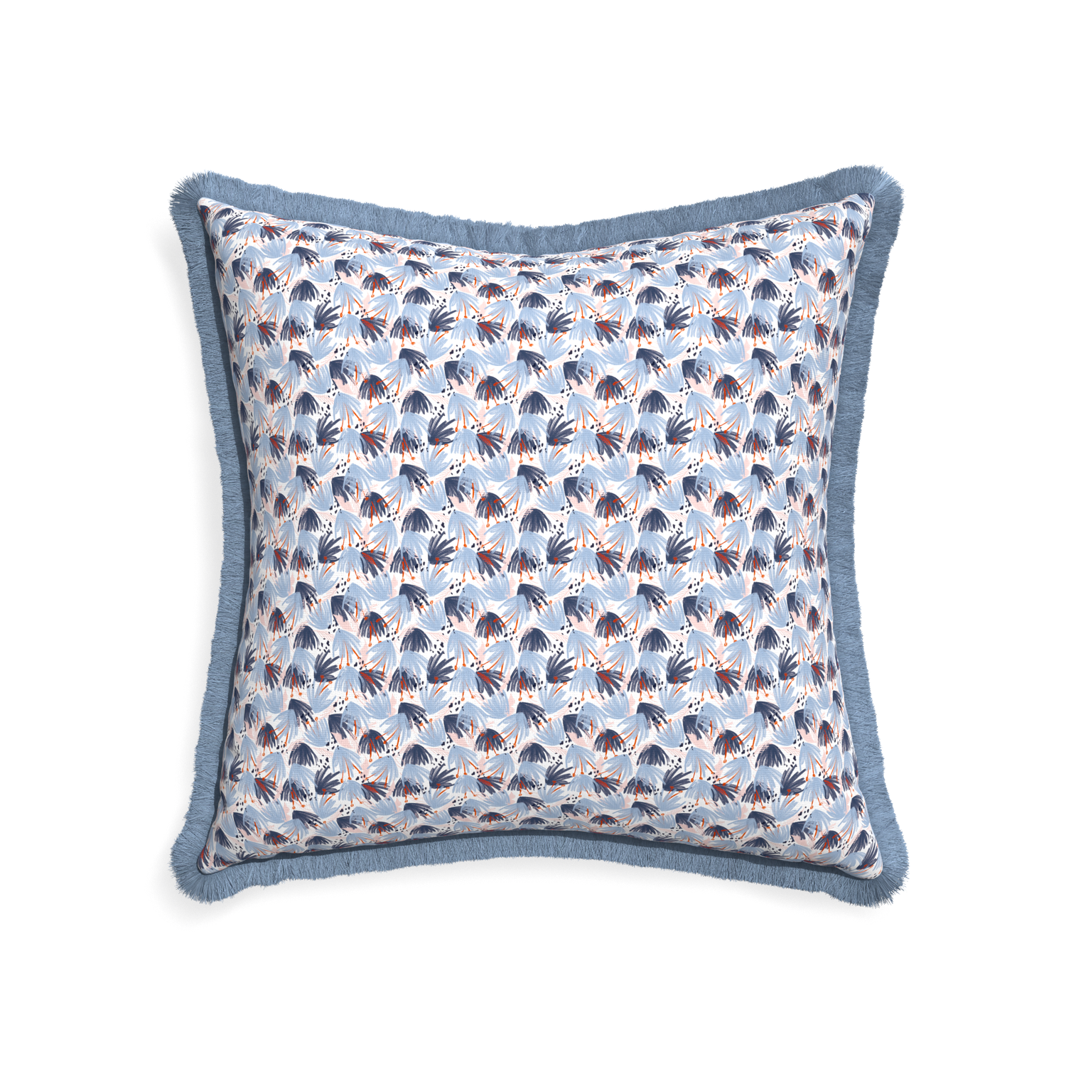 22-square eden blue custom pillow with sky fringe on white background