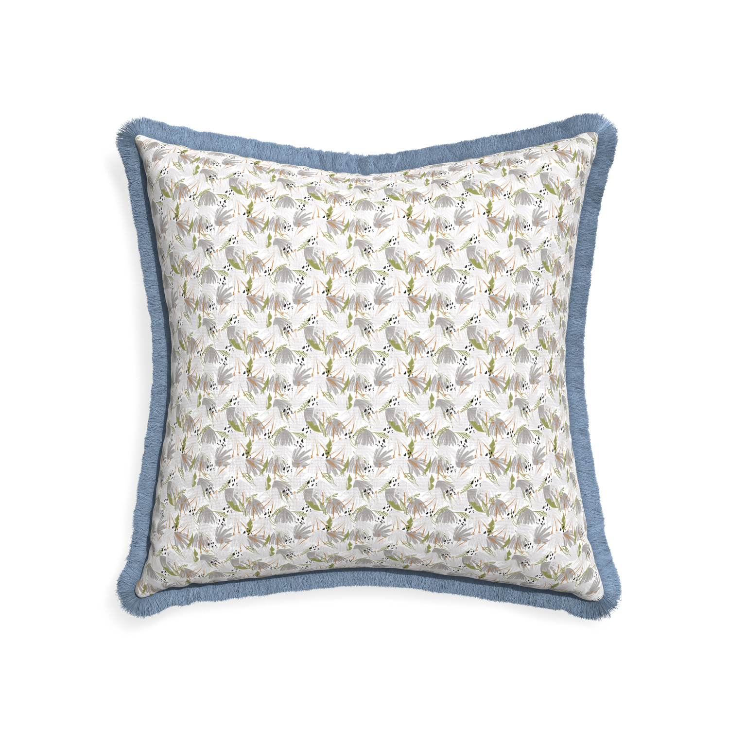 22-square eden grey custom pillow with sky fringe on white background