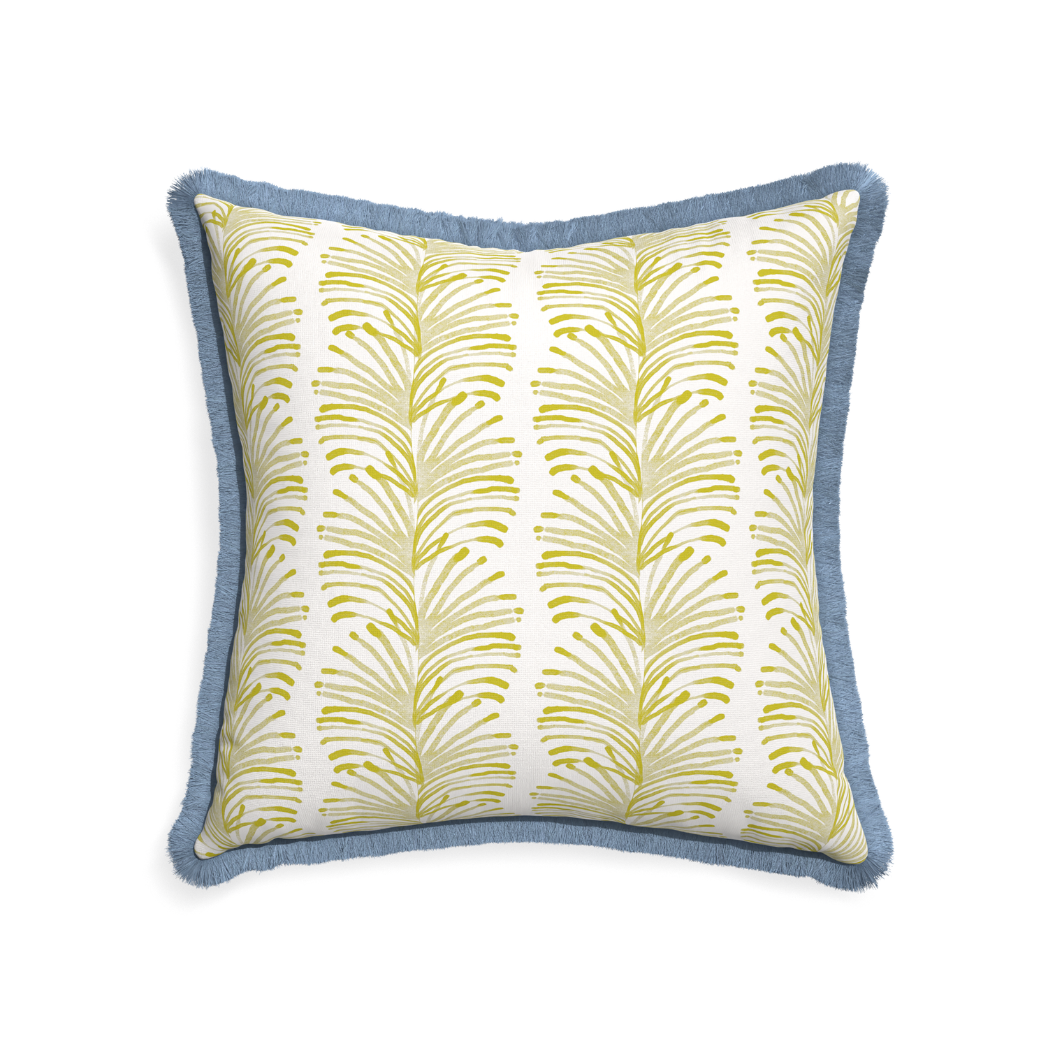 22-square emma chartreuse custom yellow stripe chartreusepillow with sky fringe on white background