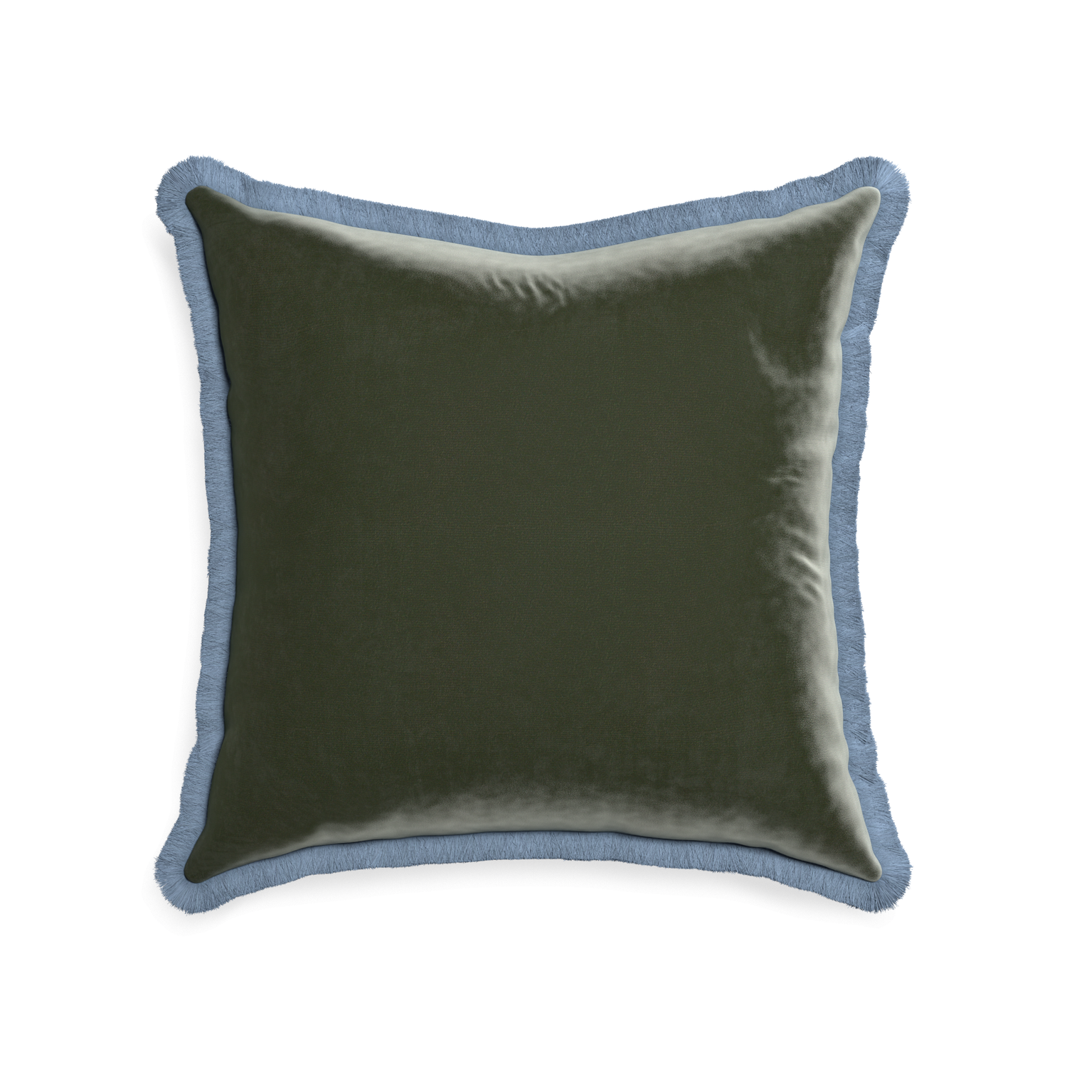 22-square fern velvet custom pillow with sky fringe on white background