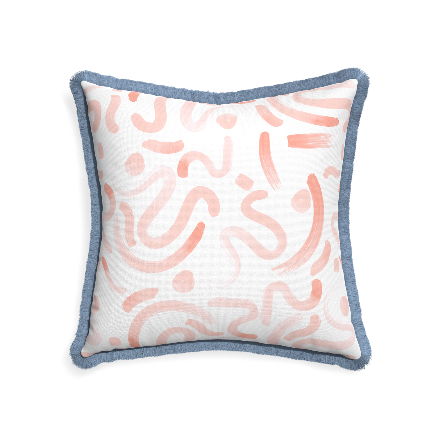 22-square hockney pink custom pillow with sky fringe on white background