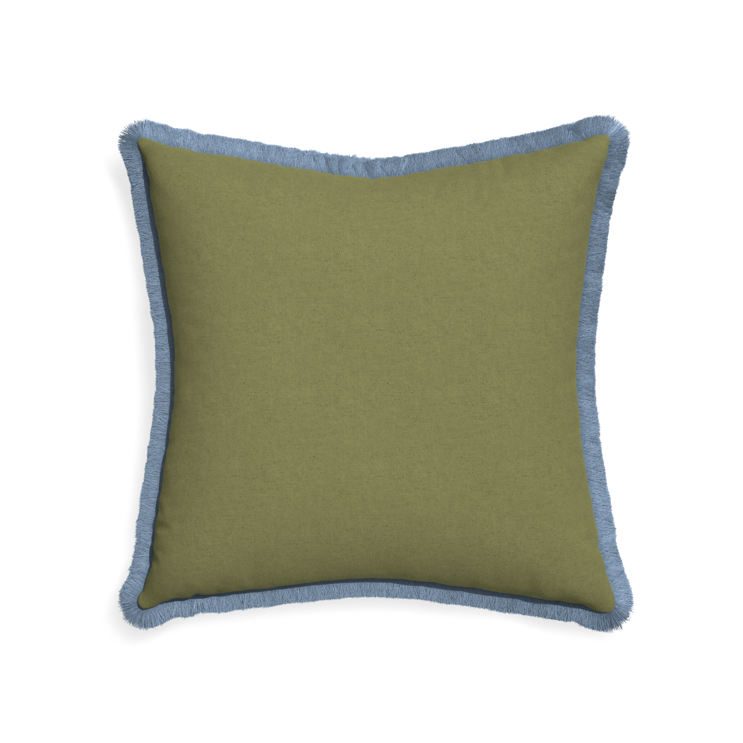 22-square moss custom moss greenpillow with sky fringe on white background