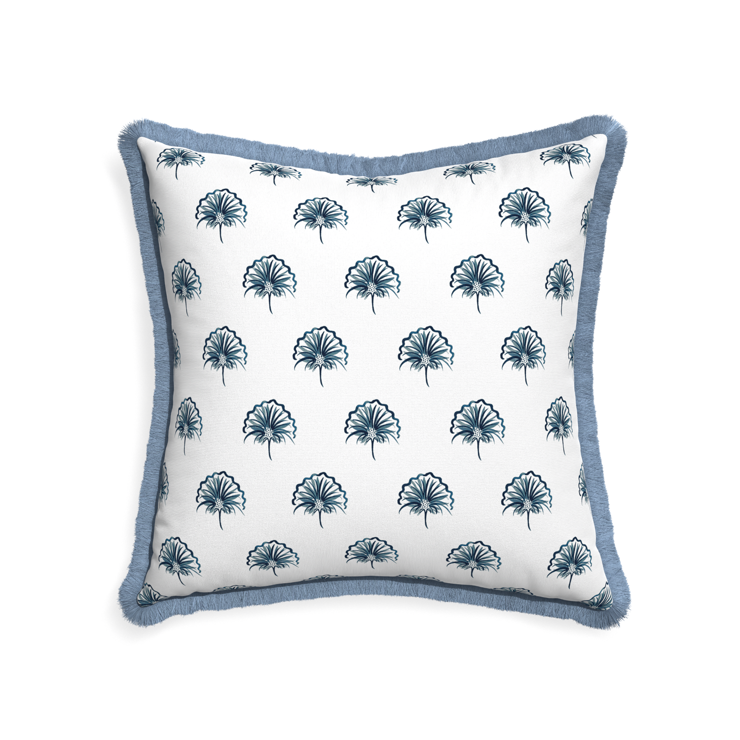 22-square penelope midnight custom pillow with sky fringe on white background