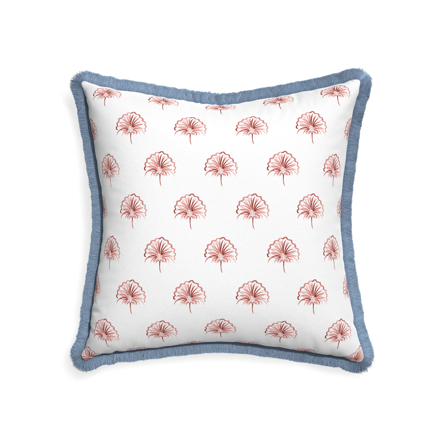 22-square penelope rose custom floral pinkpillow with sky fringe on white background