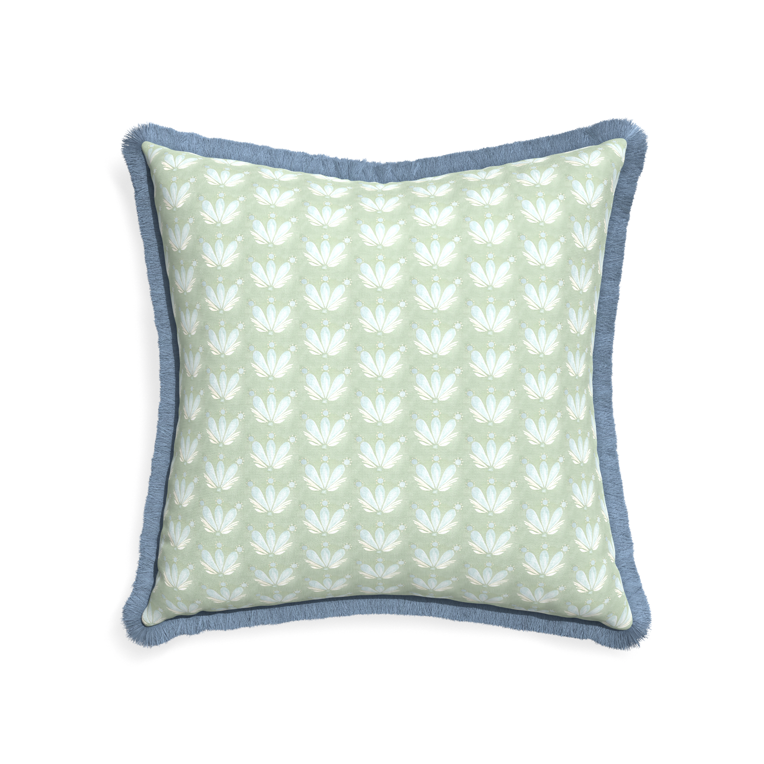22-square serena sea salt custom blue & green floral drop repeatpillow with sky fringe on white background