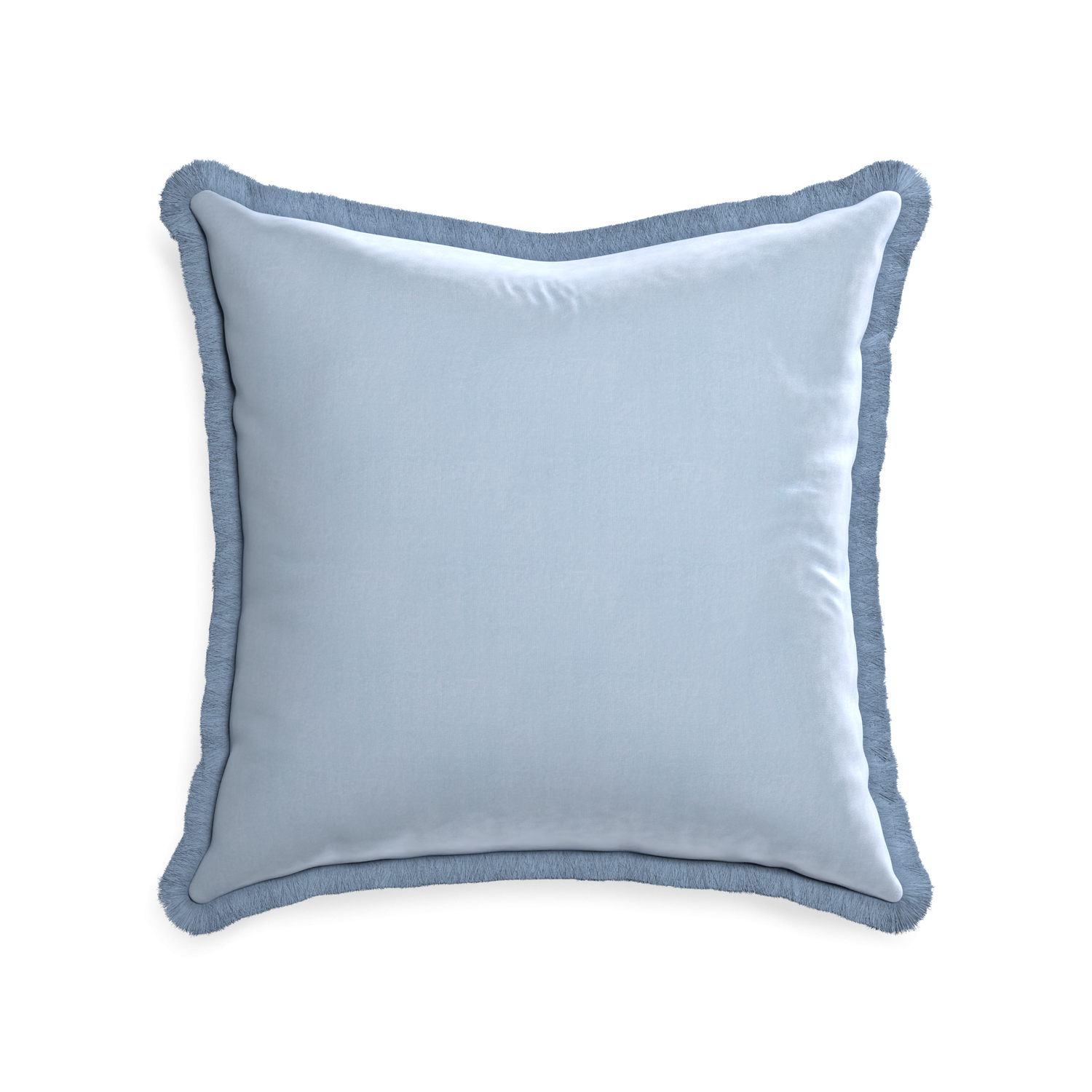 22-square sky velvet custom pillow with sky fringe on white background