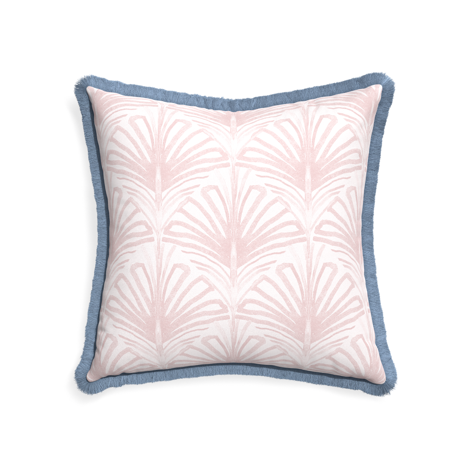 22-square suzy rose custom pillow with sky fringe on white background