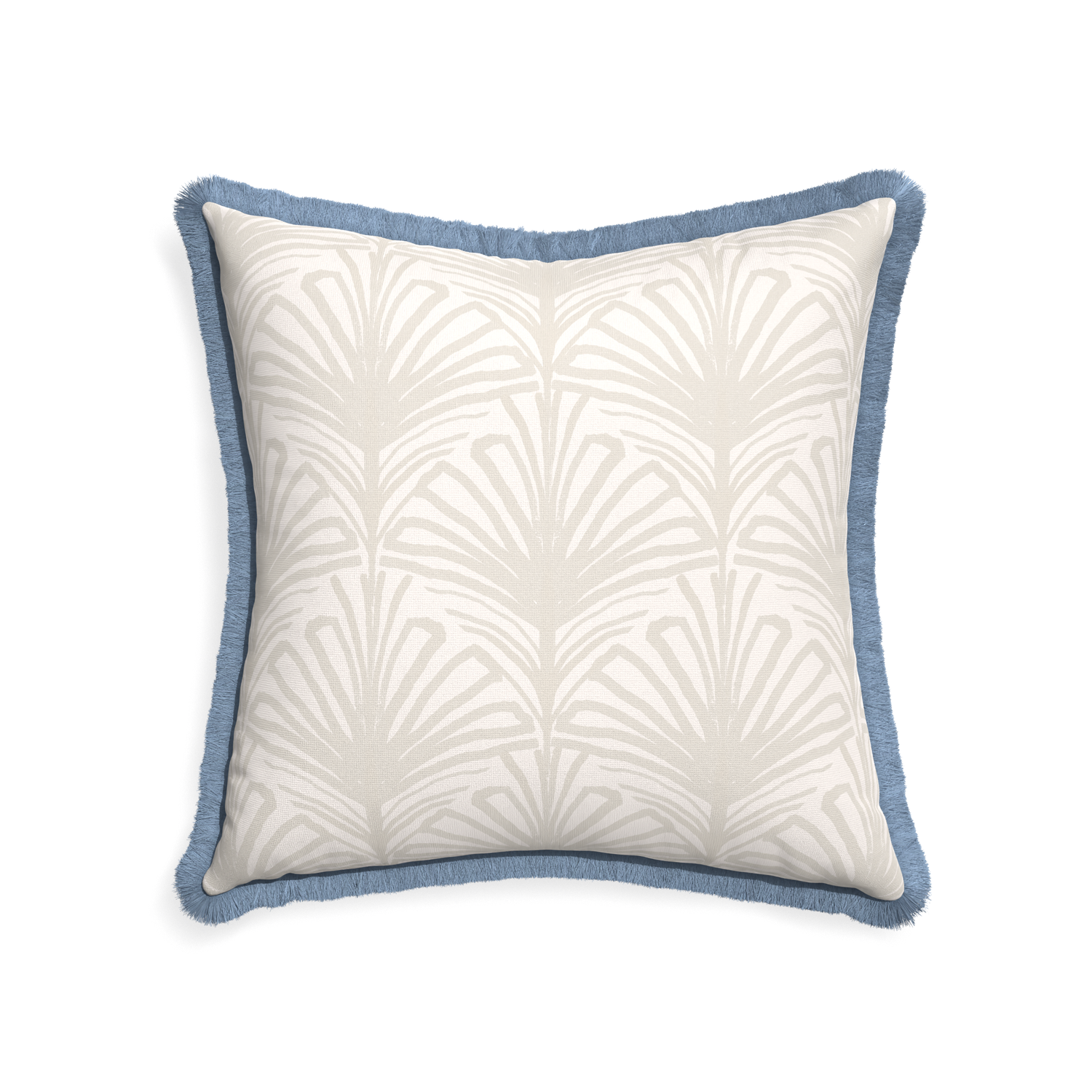 22-square suzy sand custom pillow with sky fringe on white background