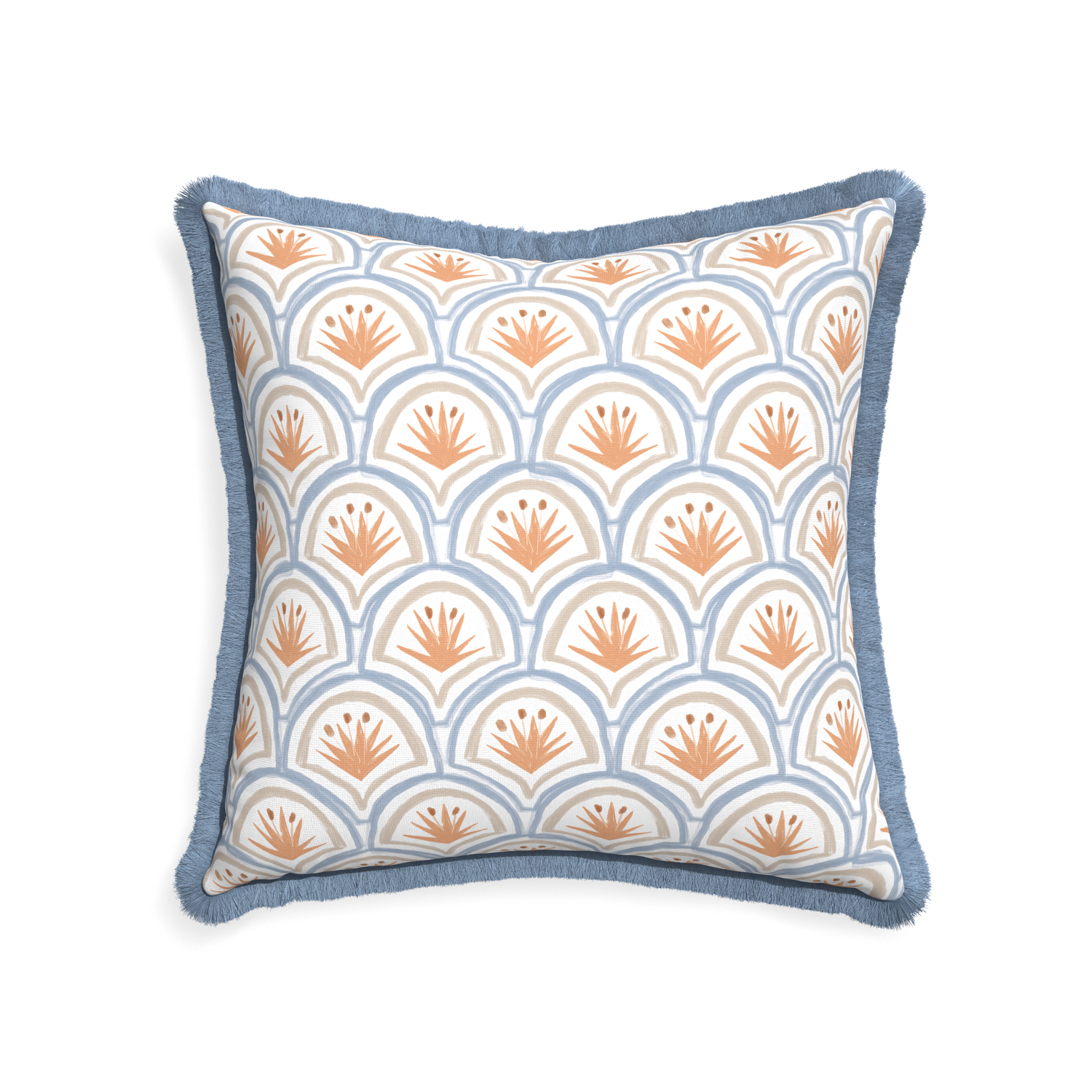 22-square thatcher apricot custom pillow with sky fringe on white background
