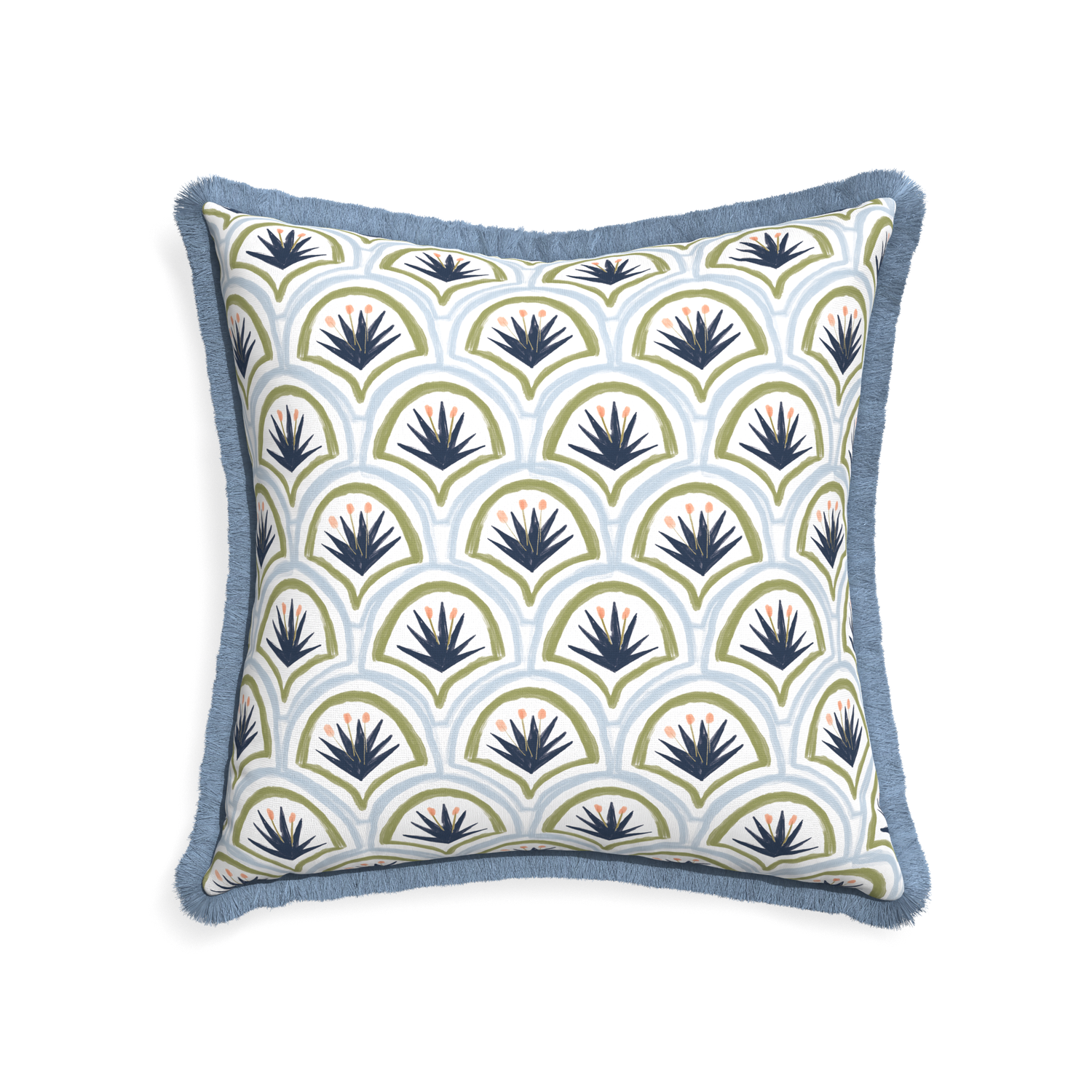 22-square thatcher midnight custom art deco palm patternpillow with sky fringe on white background