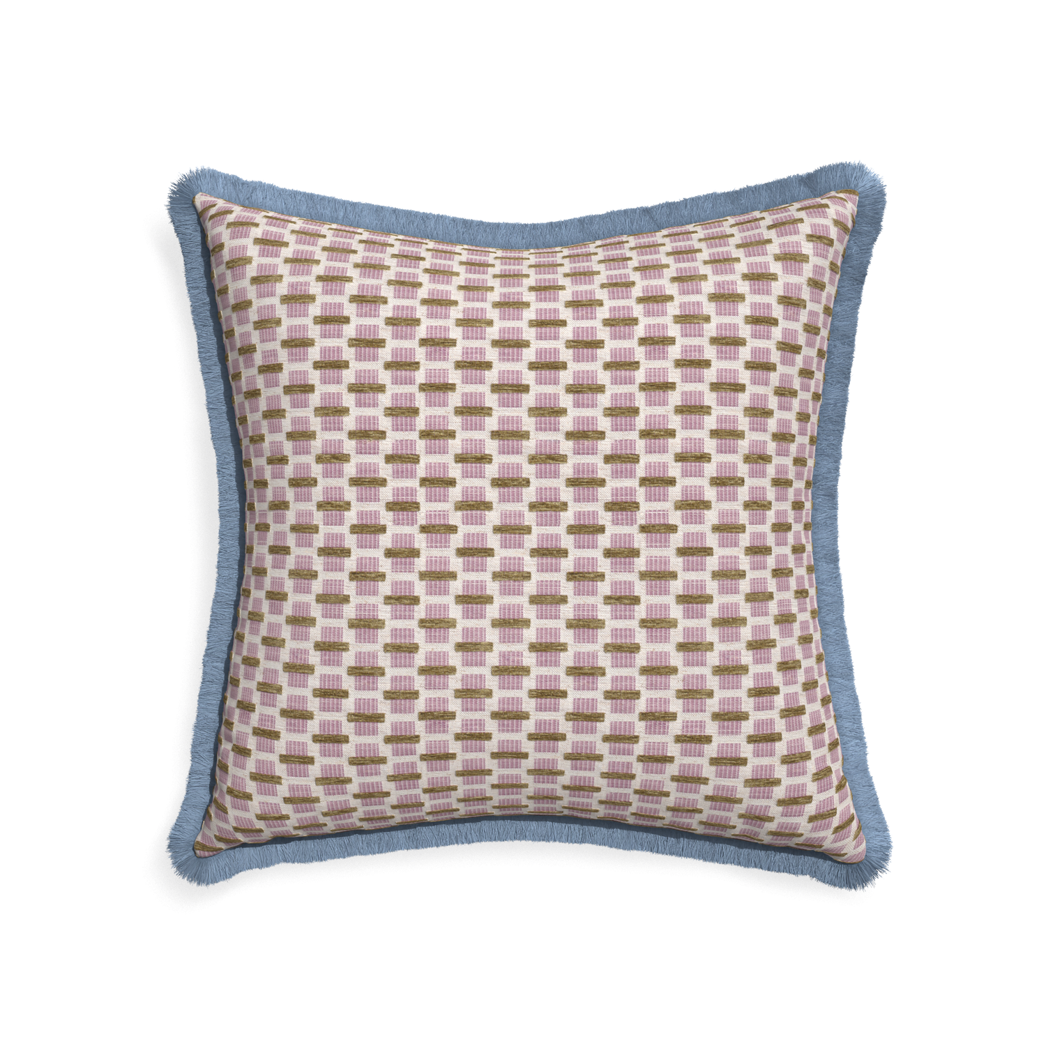 22-square willow orchid custom pink geometric chenillepillow with sky fringe on white background