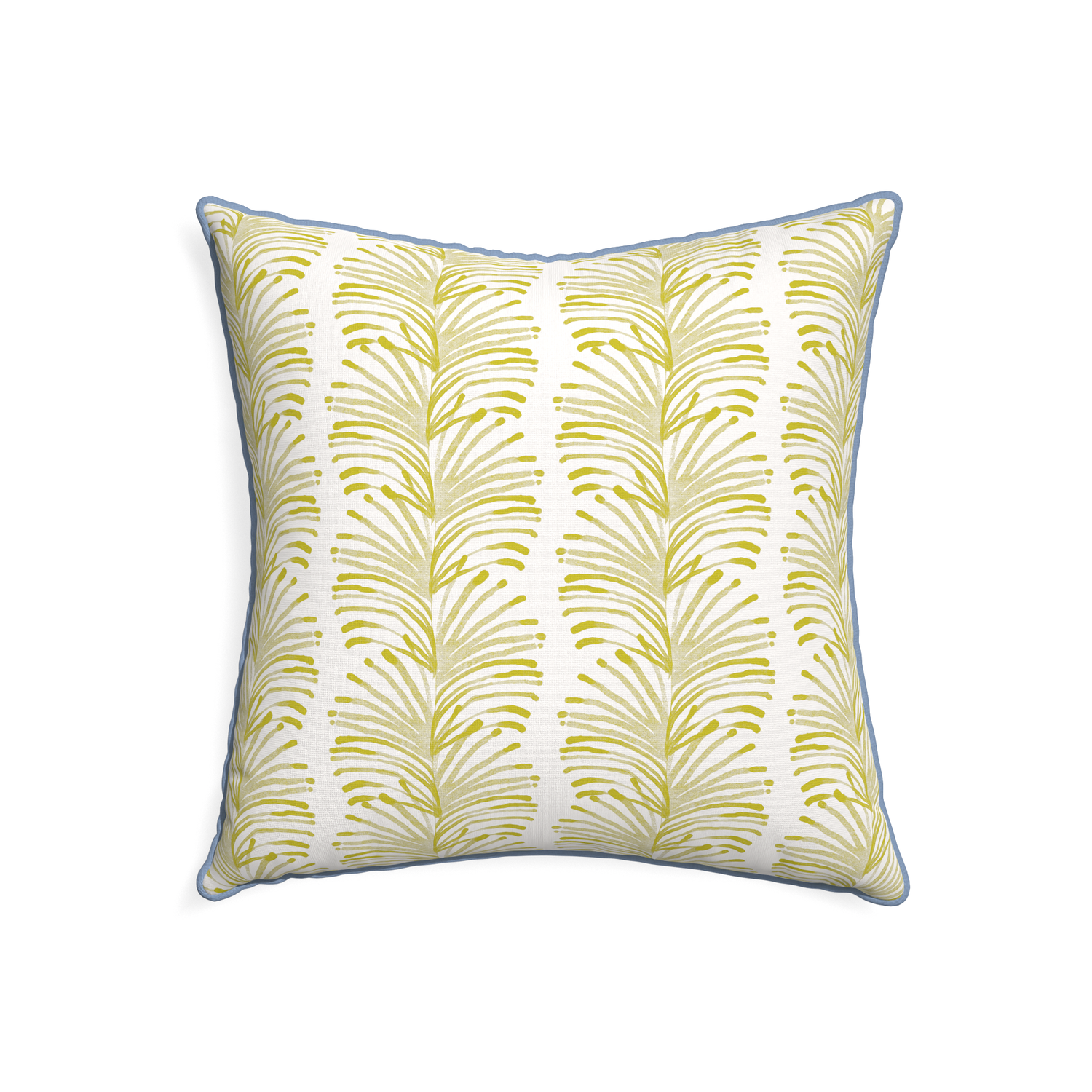 22-square emma chartreuse custom pillow with sky piping on white background