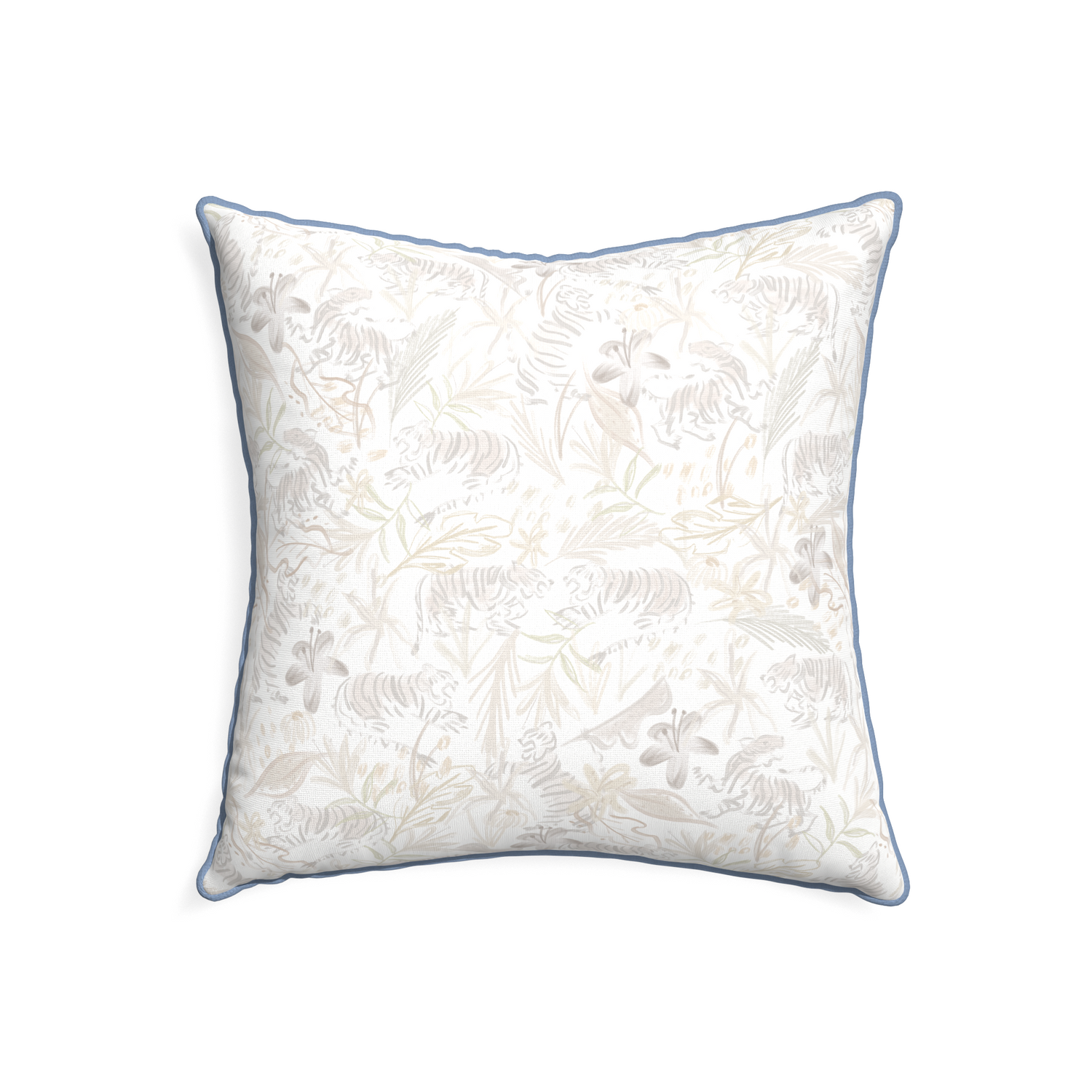 22-square frida sand custom beige chinoiserie tigerpillow with sky piping on white background