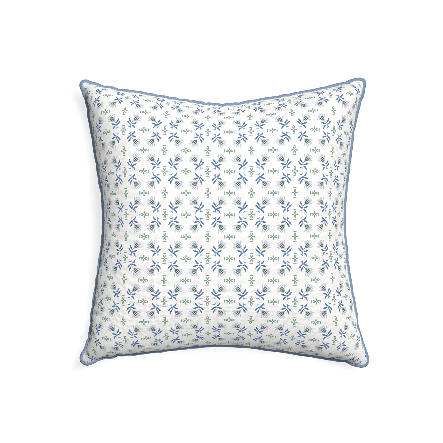 22-square lee custom blue & green floralpillow with sky piping on white background