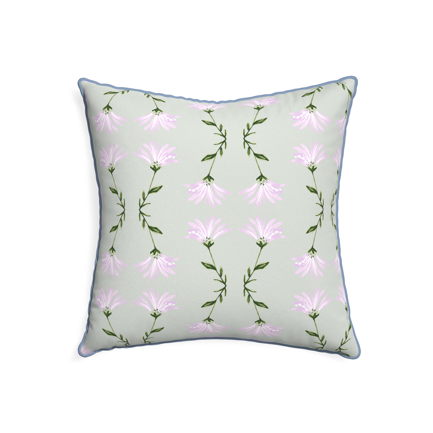 22-square marina sage custom pillow with sky piping on white background