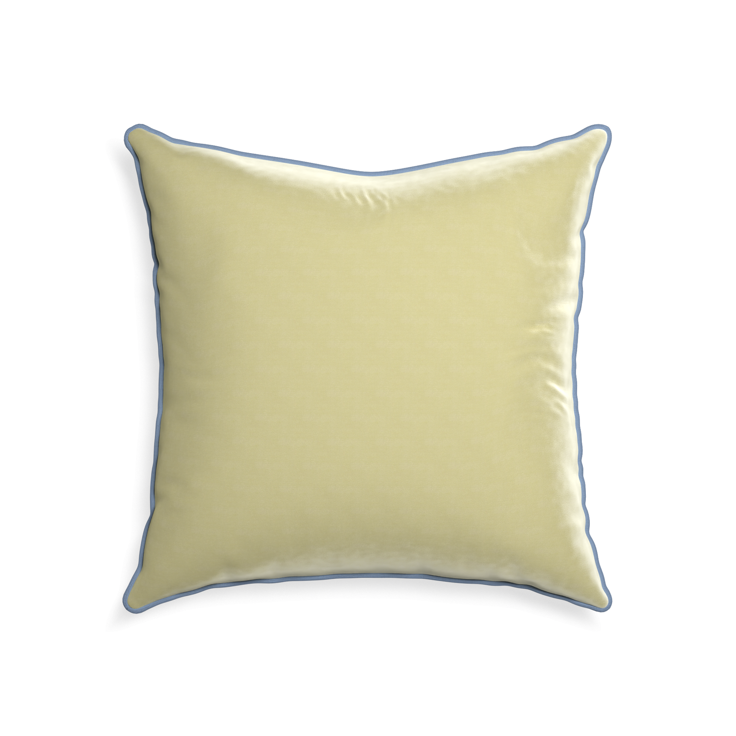 square light green velvet pillow with sky blue piping