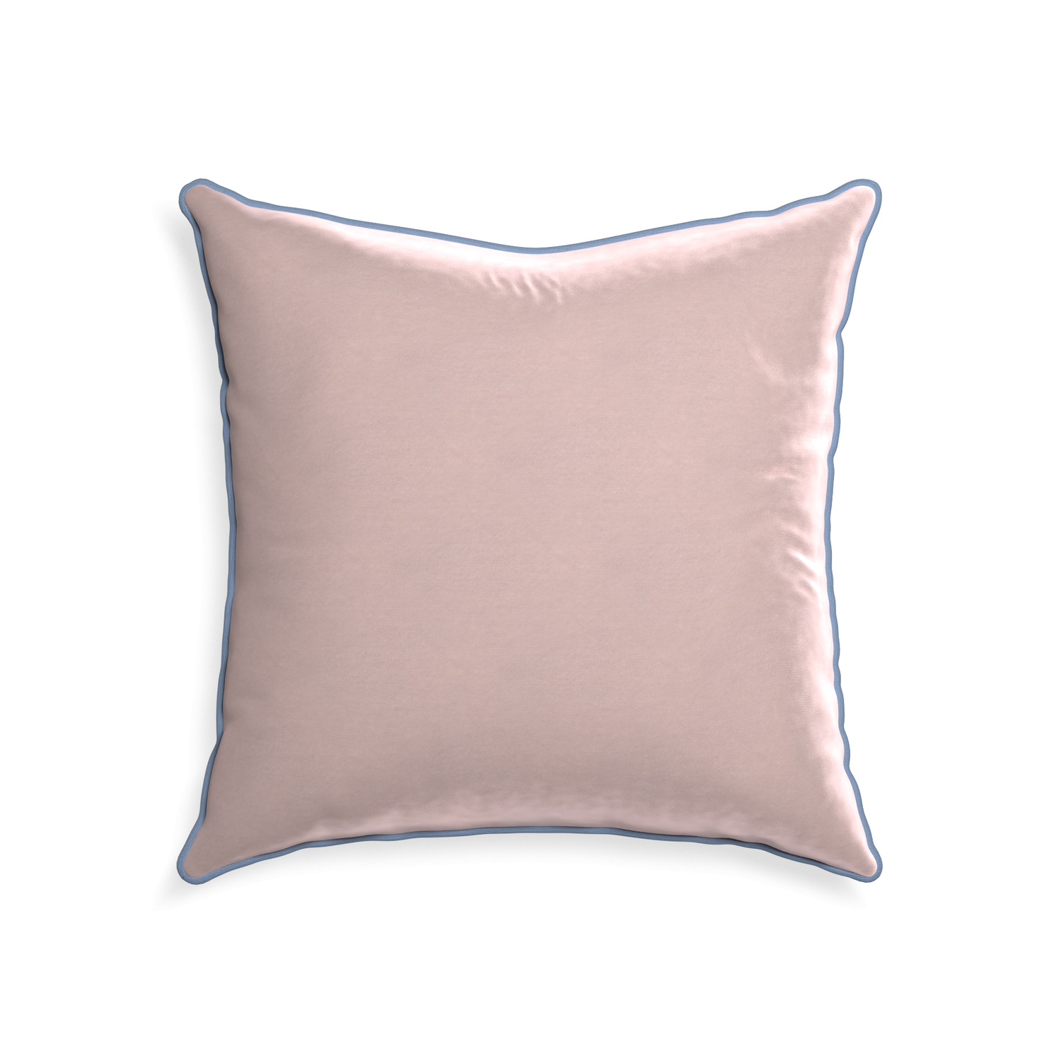 square light pink velvet pillow with sky blue piping