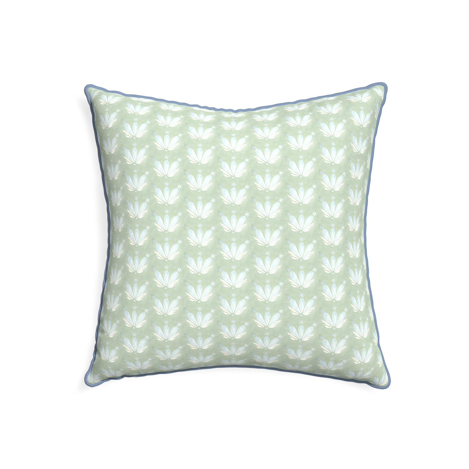 22-square serena sea salt custom blue & green floral drop repeatpillow with sky piping on white background