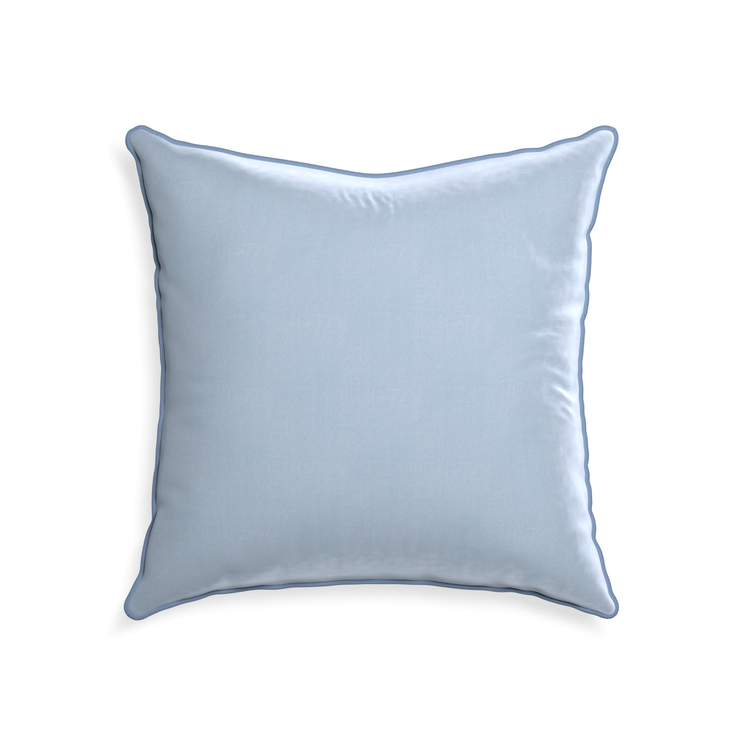22-square sky velvet custom pillow with sky piping on white background