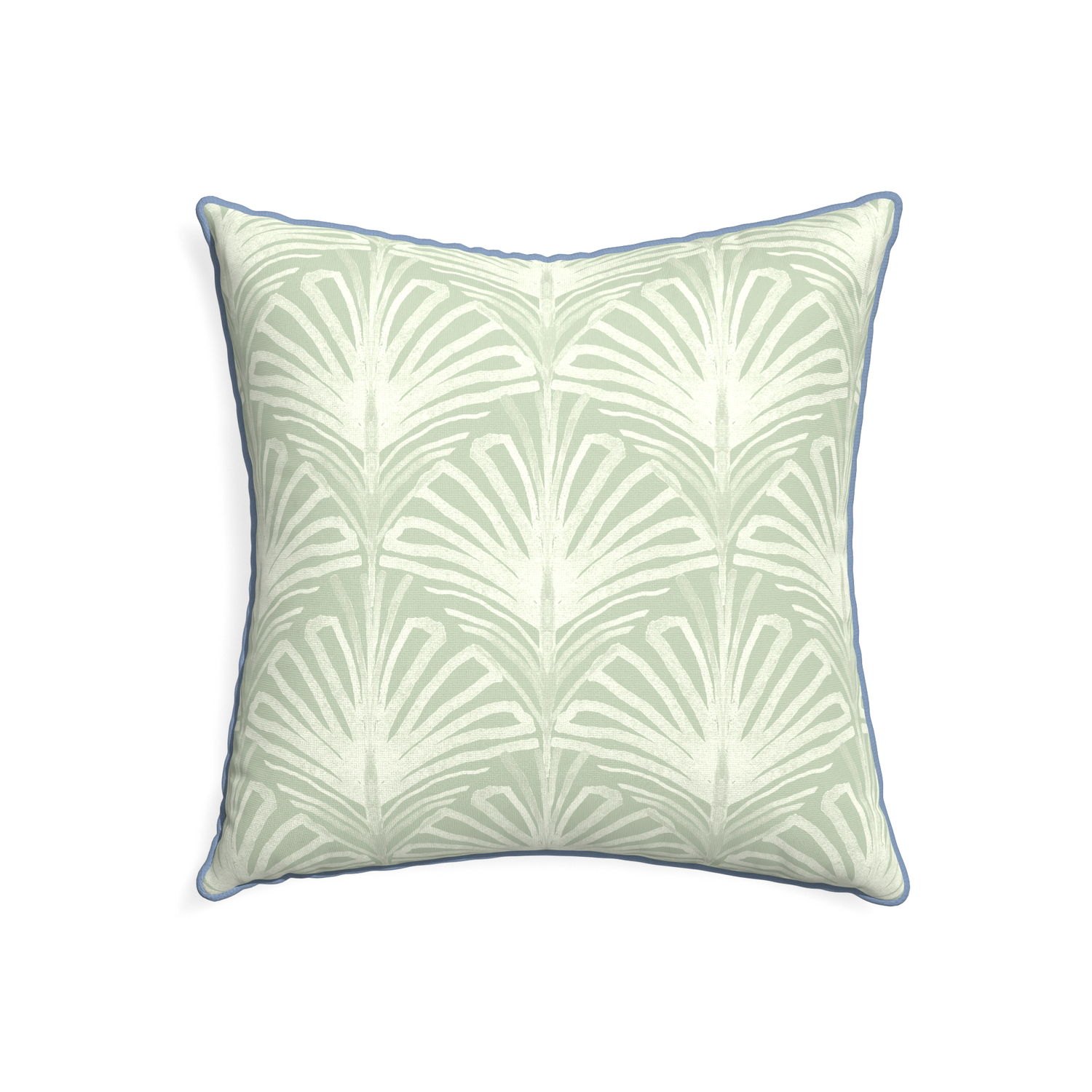 22-square suzy sage custom pillow with sky piping on white background
