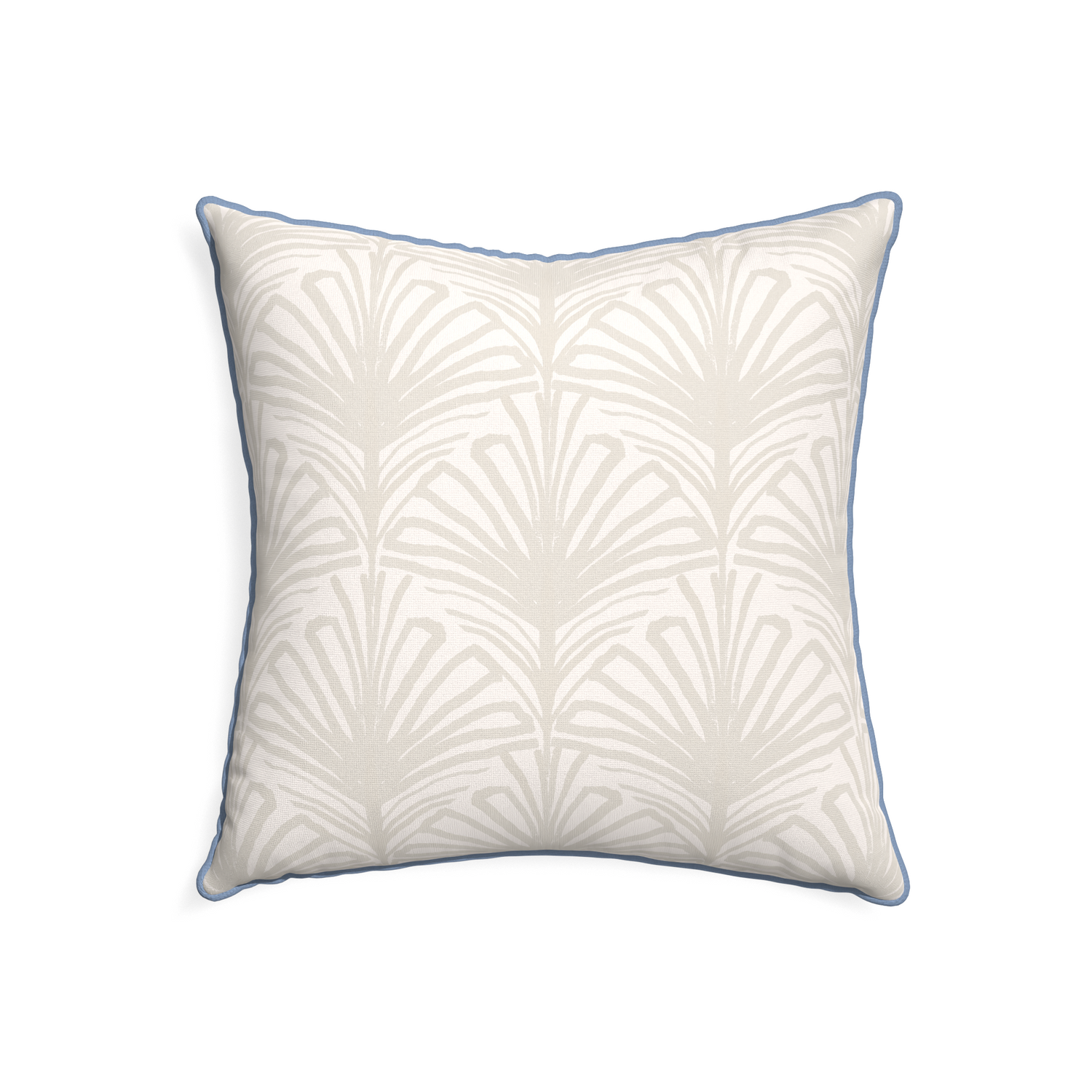 22-square suzy sand custom pillow with sky piping on white background