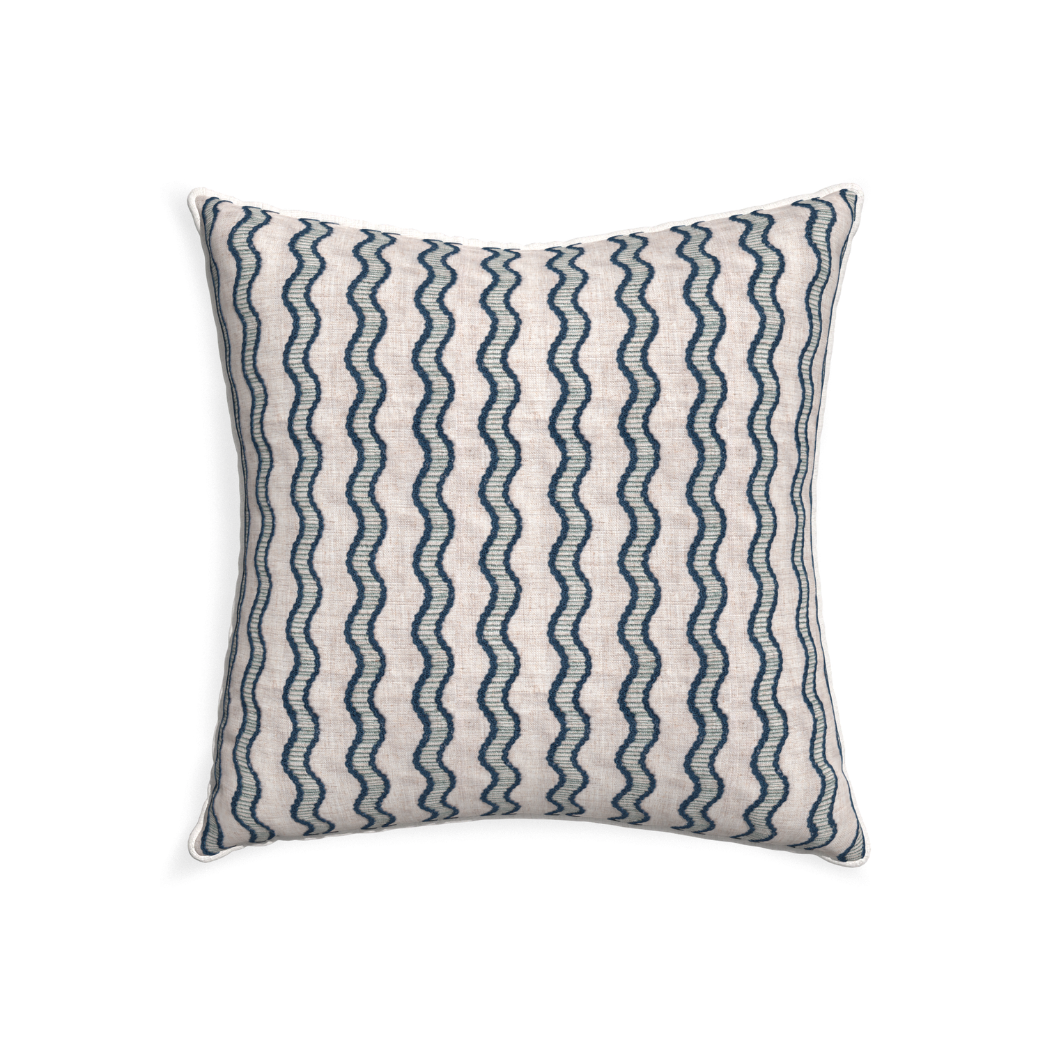 22-square beatrice custom embroidered wavepillow with snow piping on white background