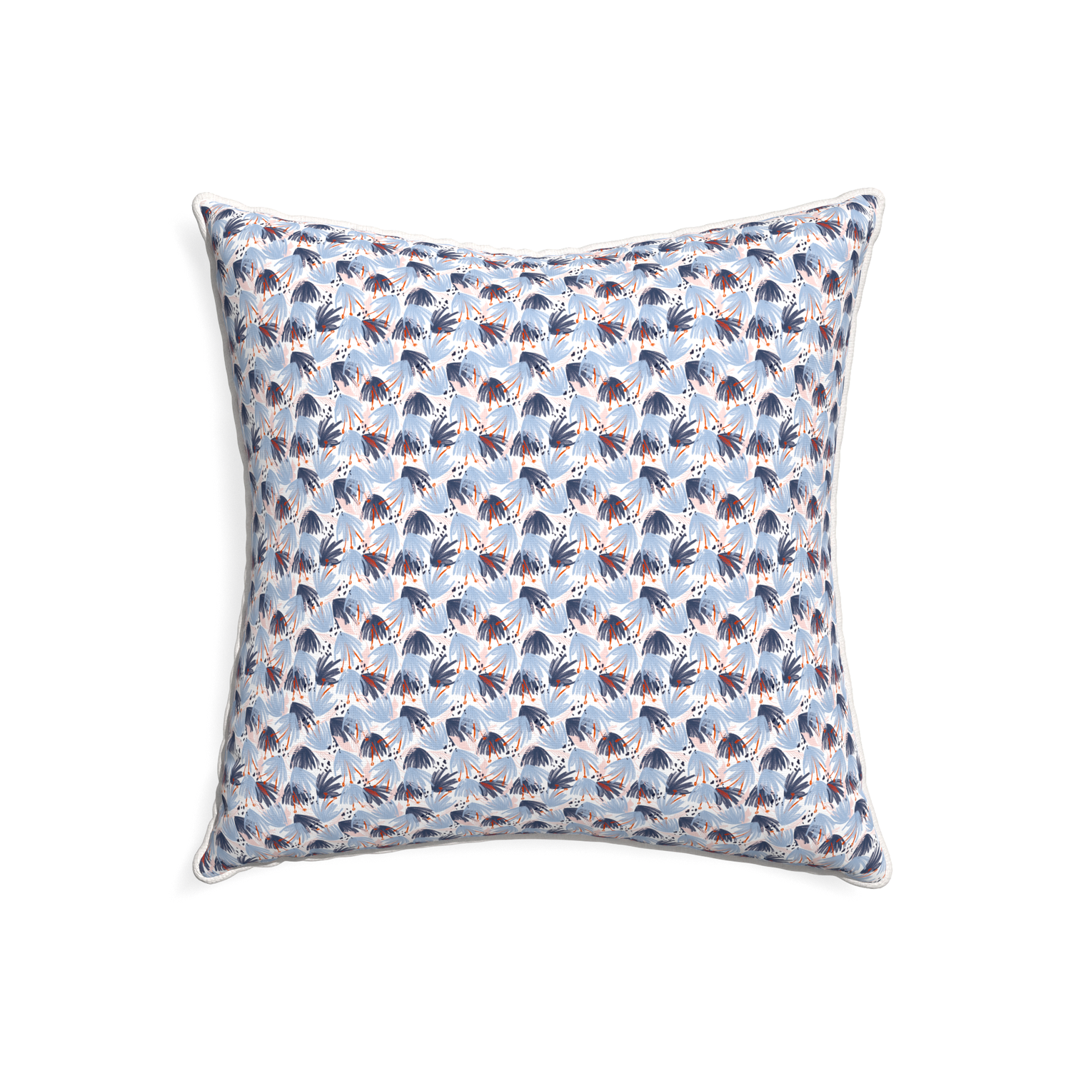 22-square eden blue custom pillow with snow piping on white background