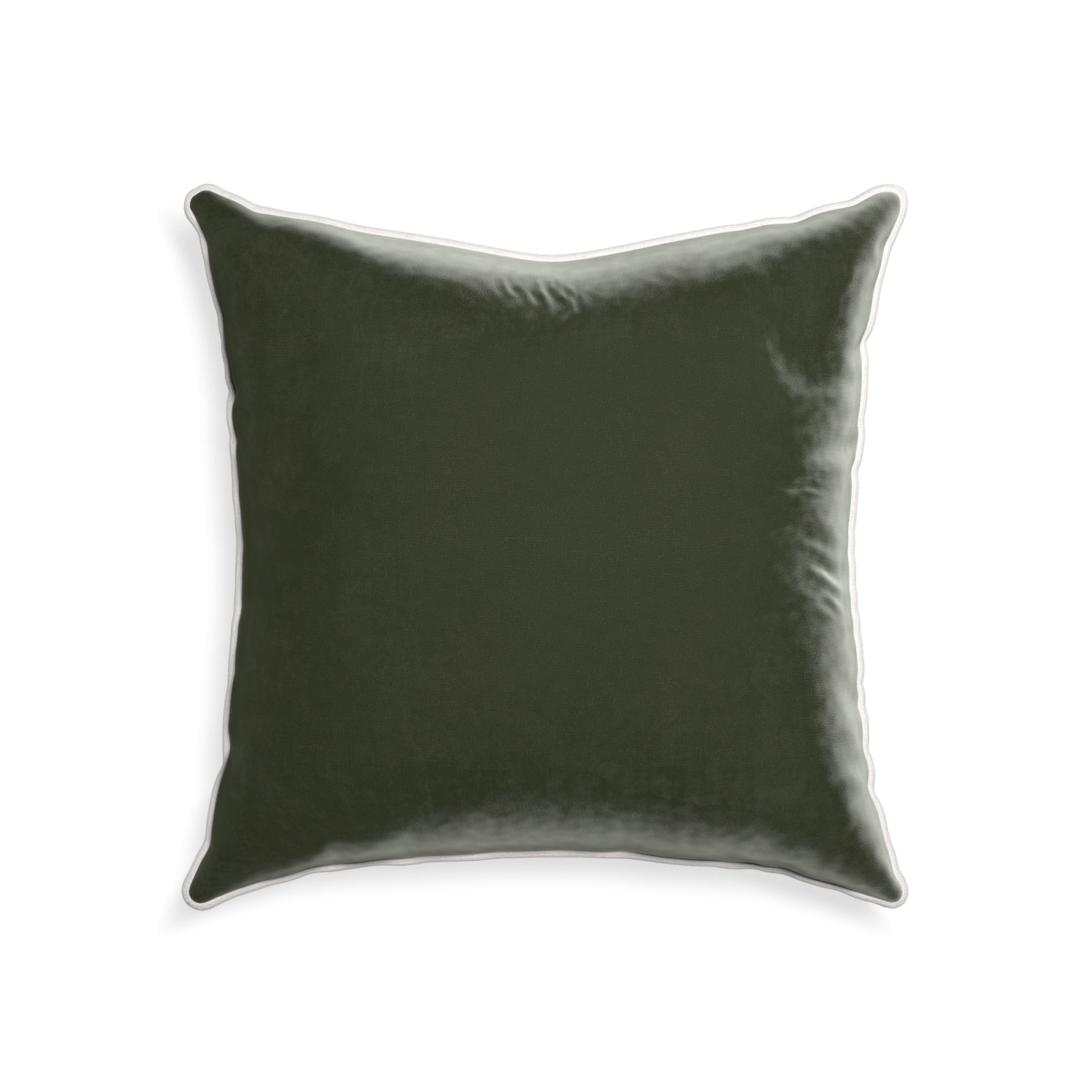 square fern green velvet pillow with white piping