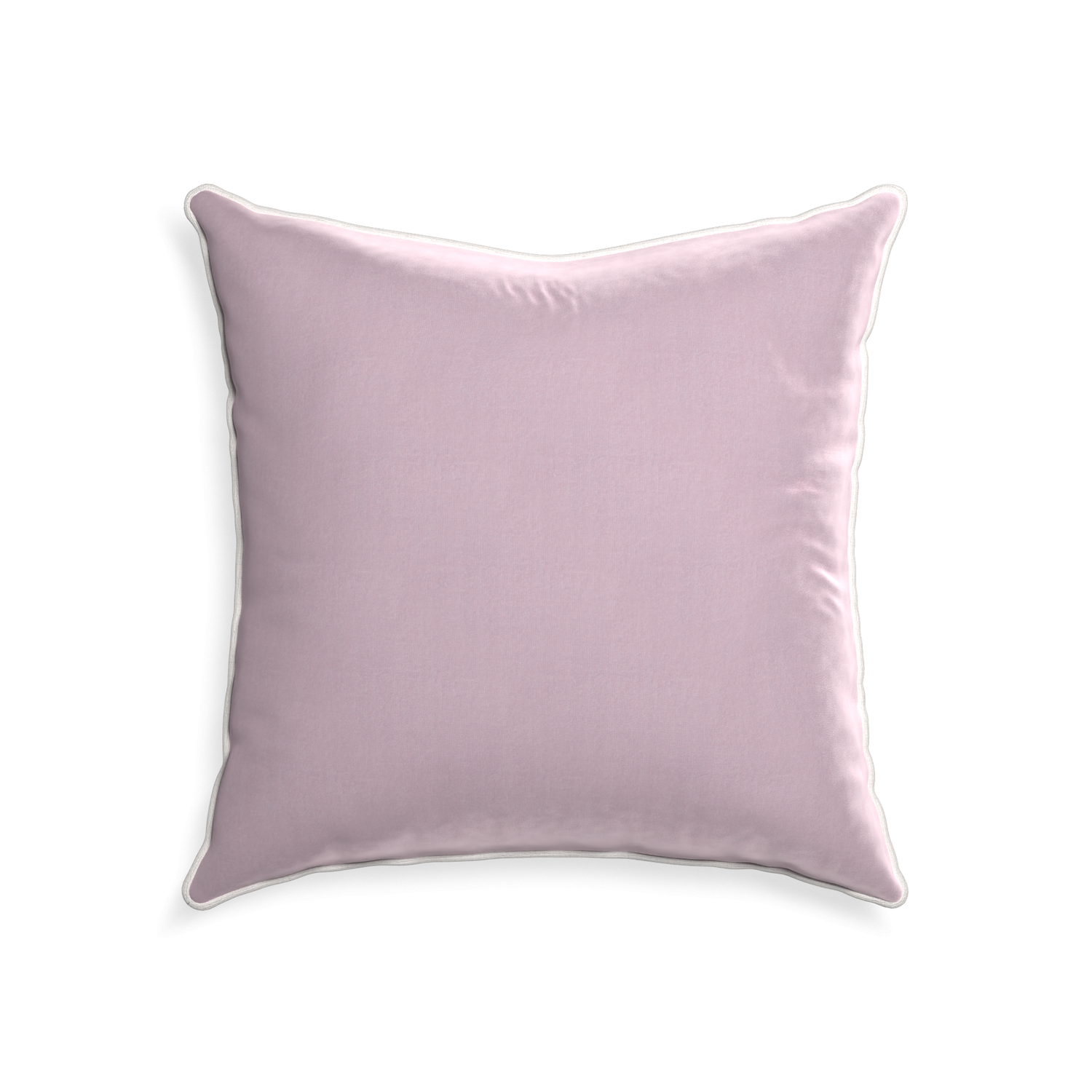 square lilac velvet pillow with white piping