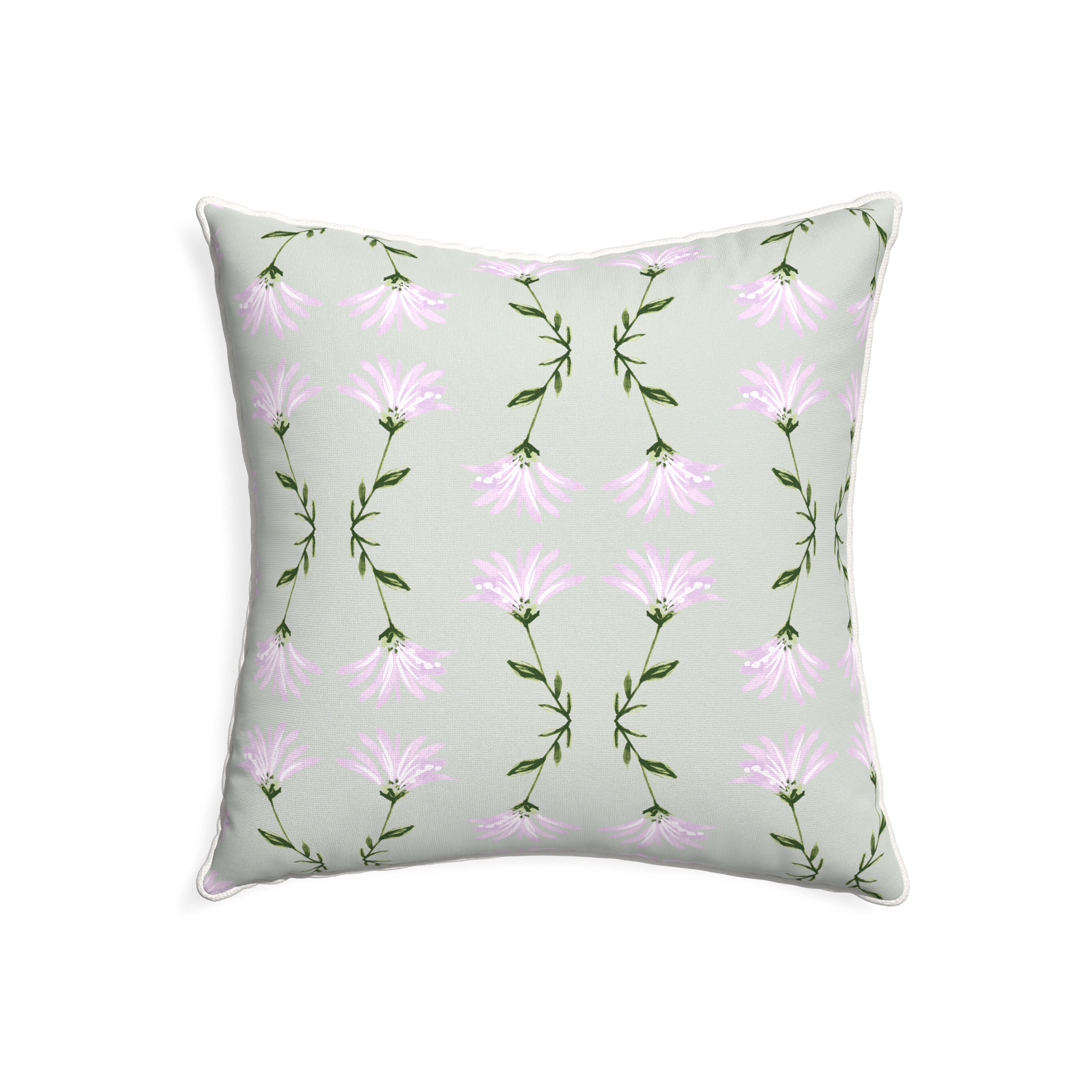 22-square marina sage custom pillow with snow piping on white background