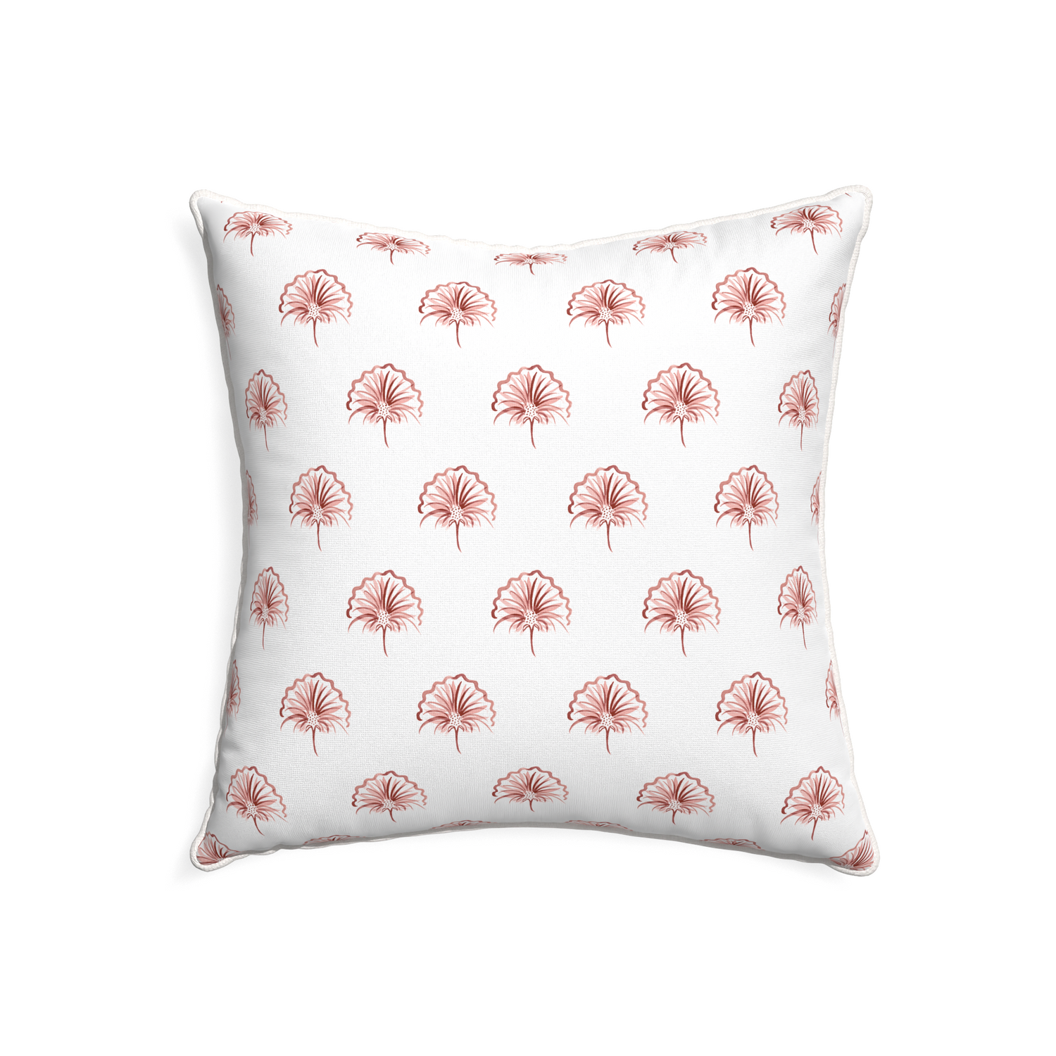 22-square penelope rose custom pillow with snow piping on white background
