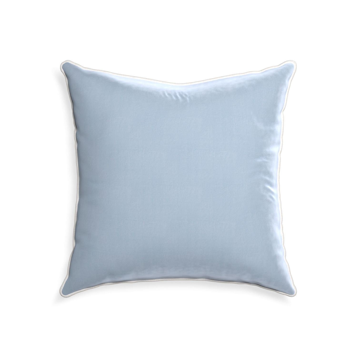 square light blue velvet pillow with white piping