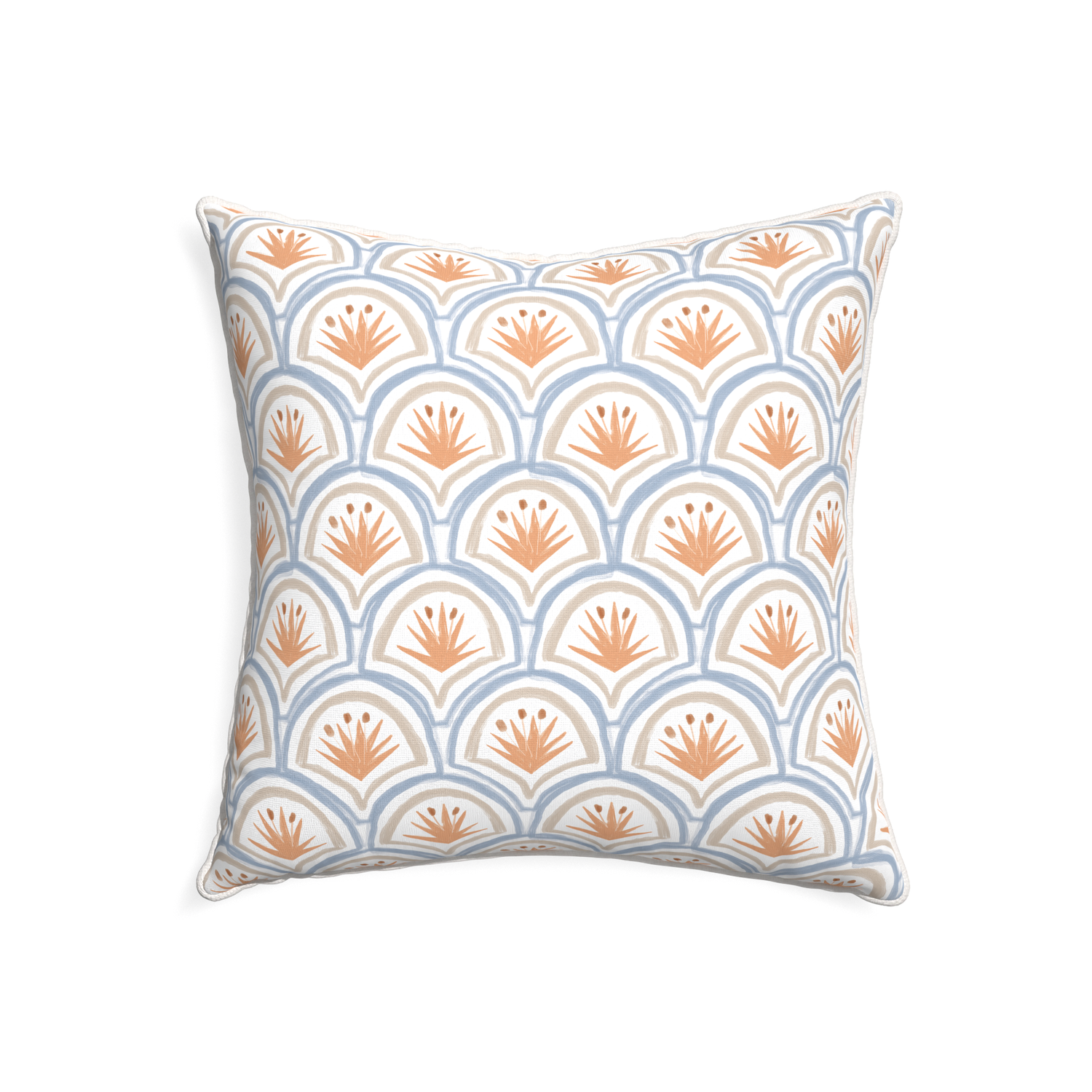 22-square thatcher apricot custom pillow with snow piping on white background