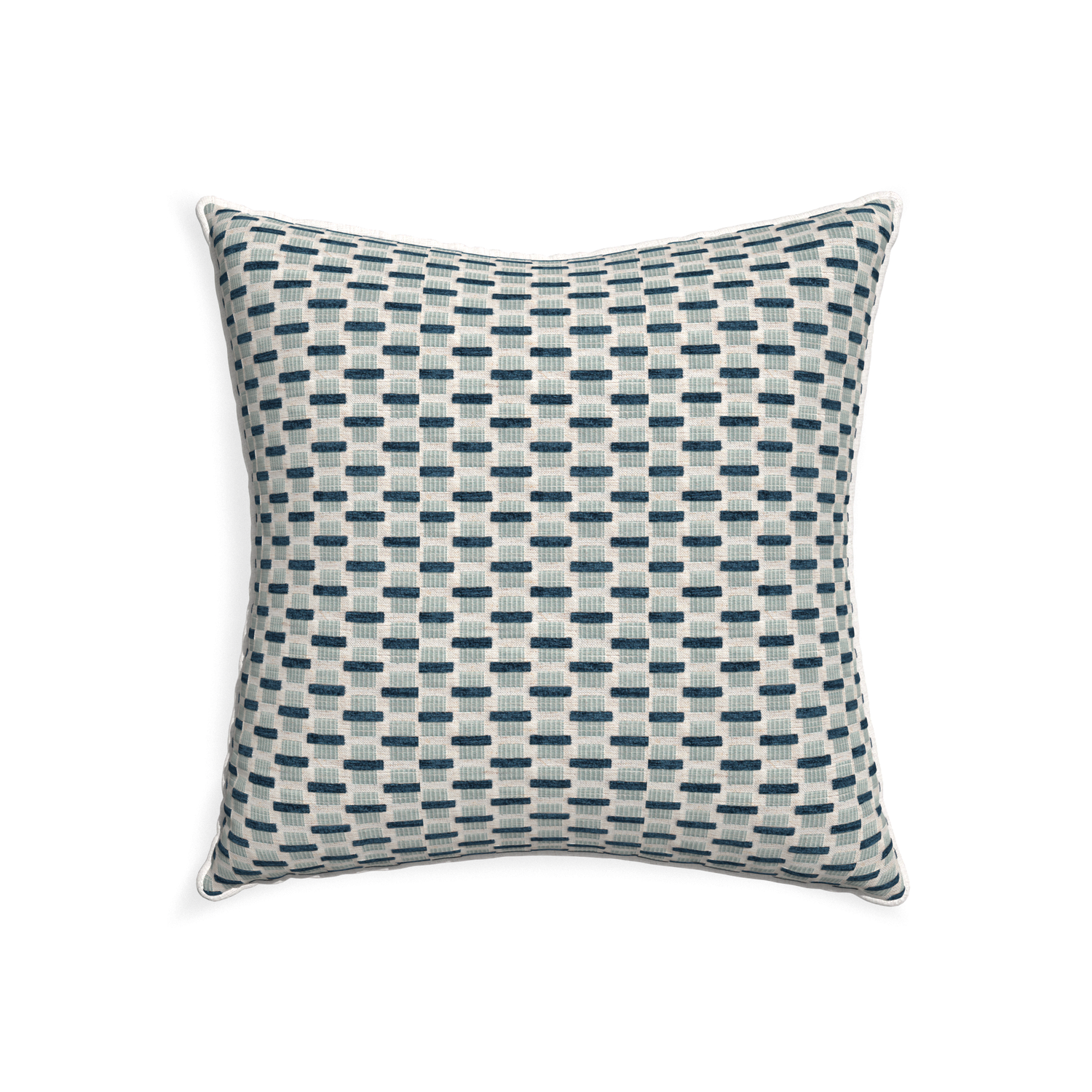 22-square willow amalfi custom blue geometric chenillepillow with snow piping on white background