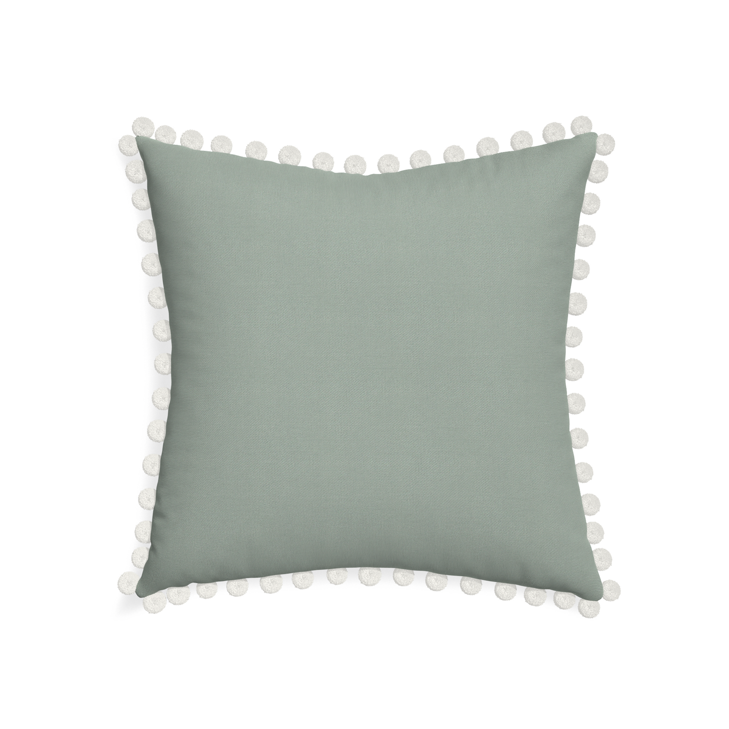 22-square sage custom sage green cottonpillow with snow pom pom on white background