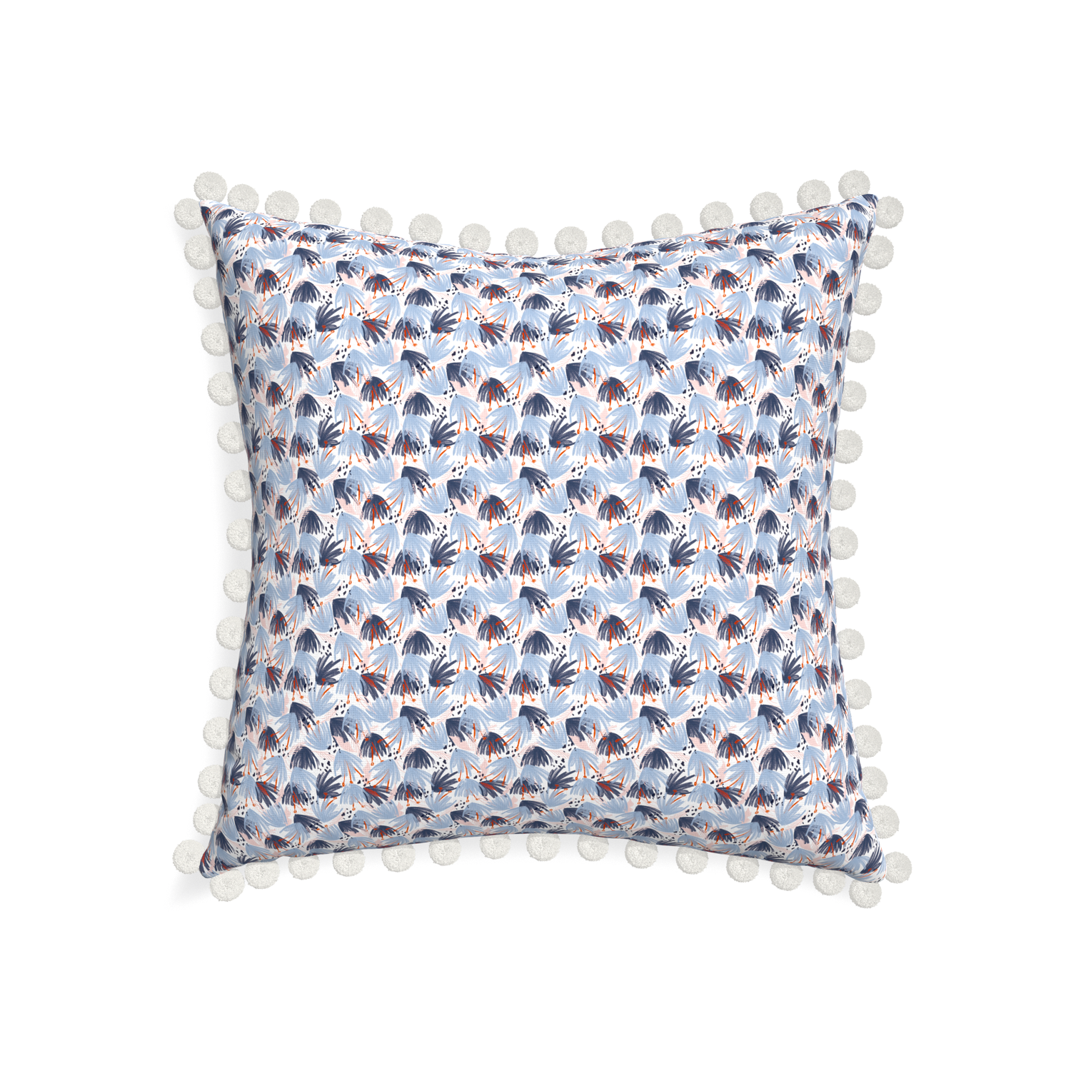 22-square eden blue custom pillow with snow pom pom on white background