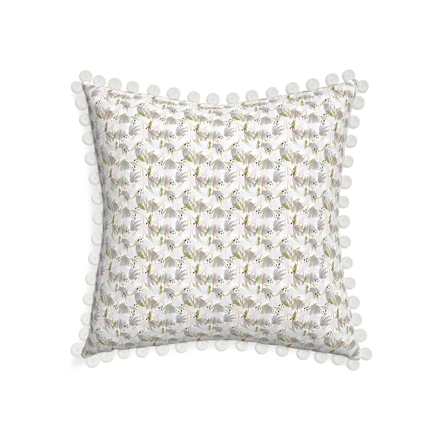 22-square eden grey custom pillow with snow pom pom on white background