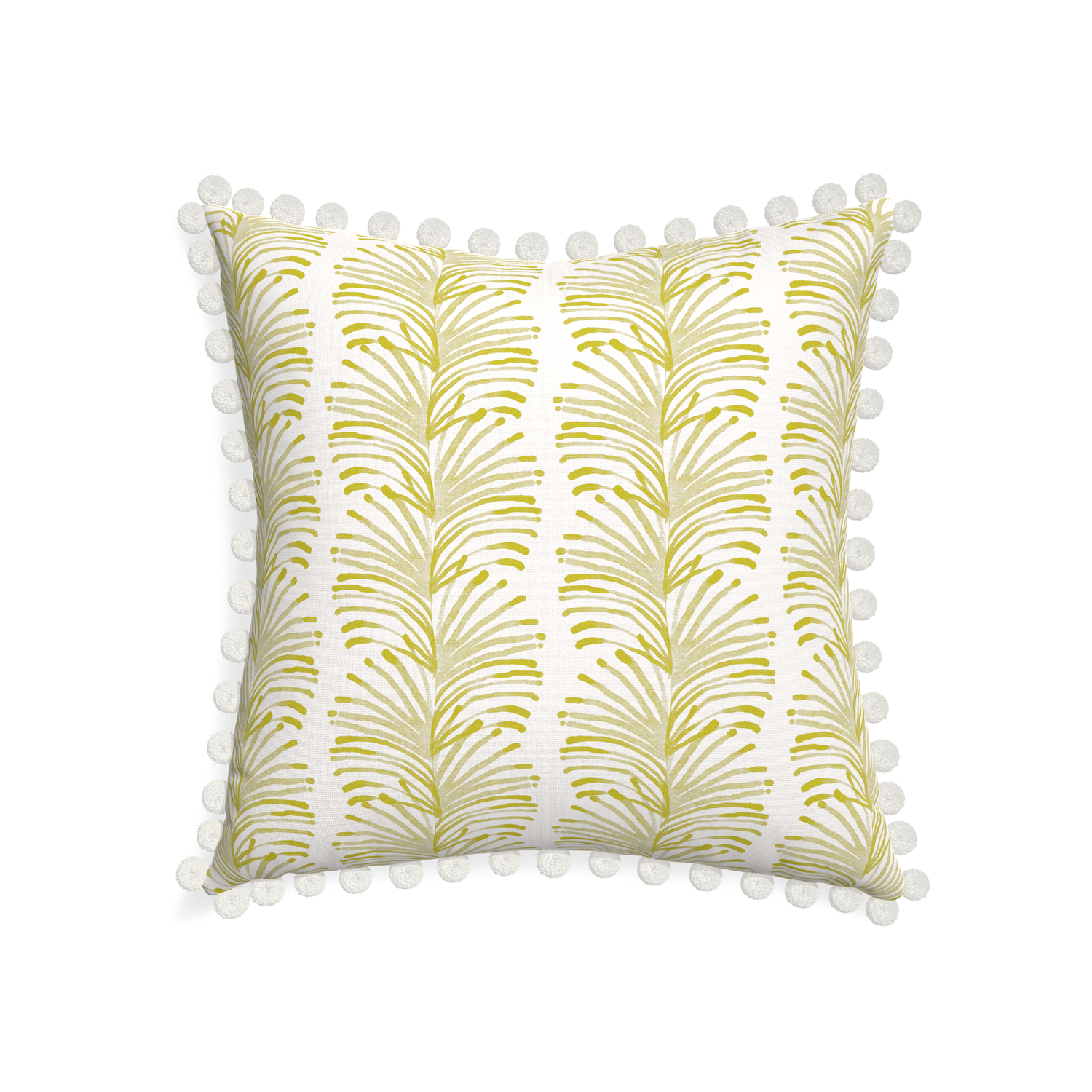 22-square emma chartreuse custom yellow stripe chartreusepillow with snow pom pom on white background