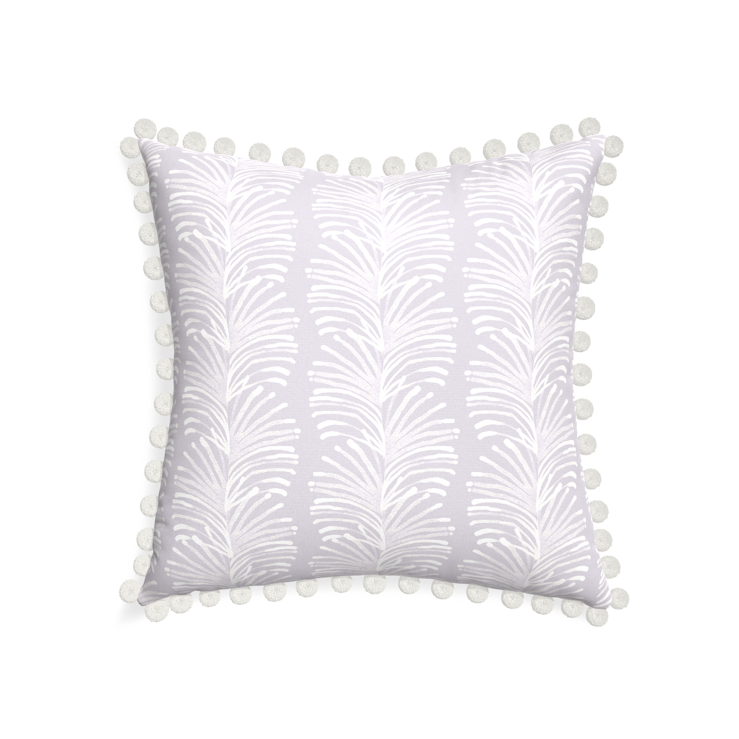 22-square emma lavender custom lavender botanical stripepillow with snow pom pom on white background