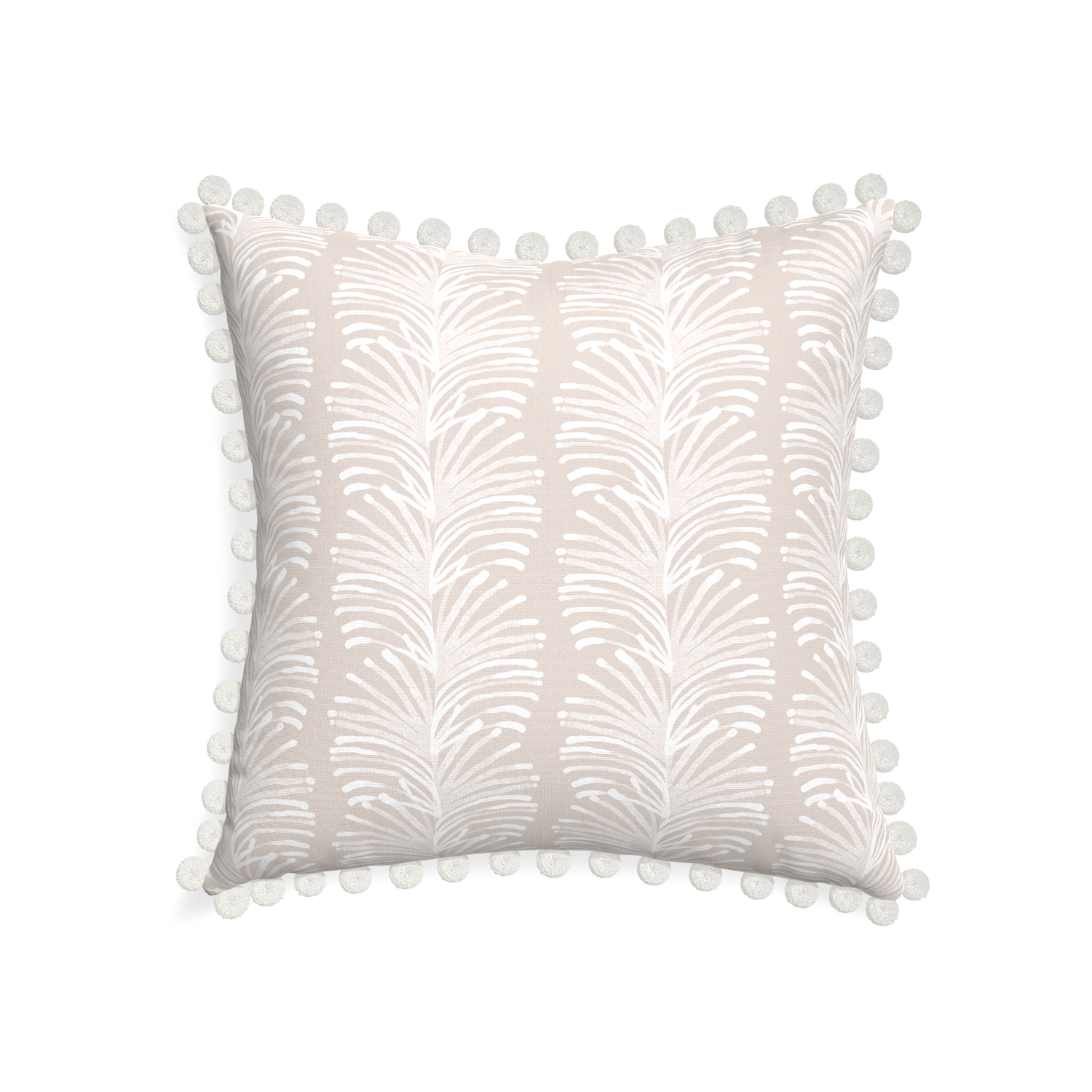 22-square emma sand custom pillow with snow pom pom on white background