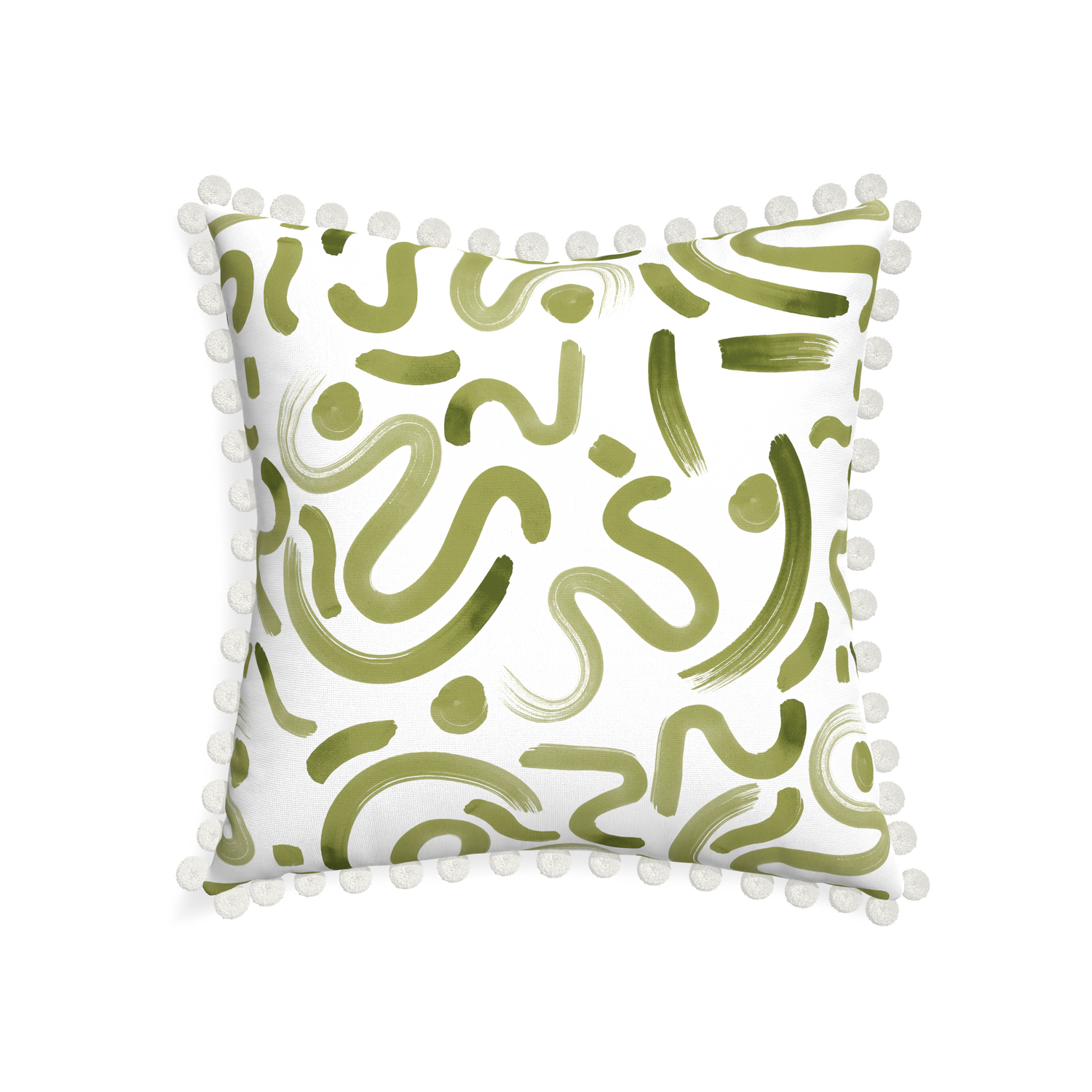 22-square hockney moss custom pillow with snow pom pom on white background