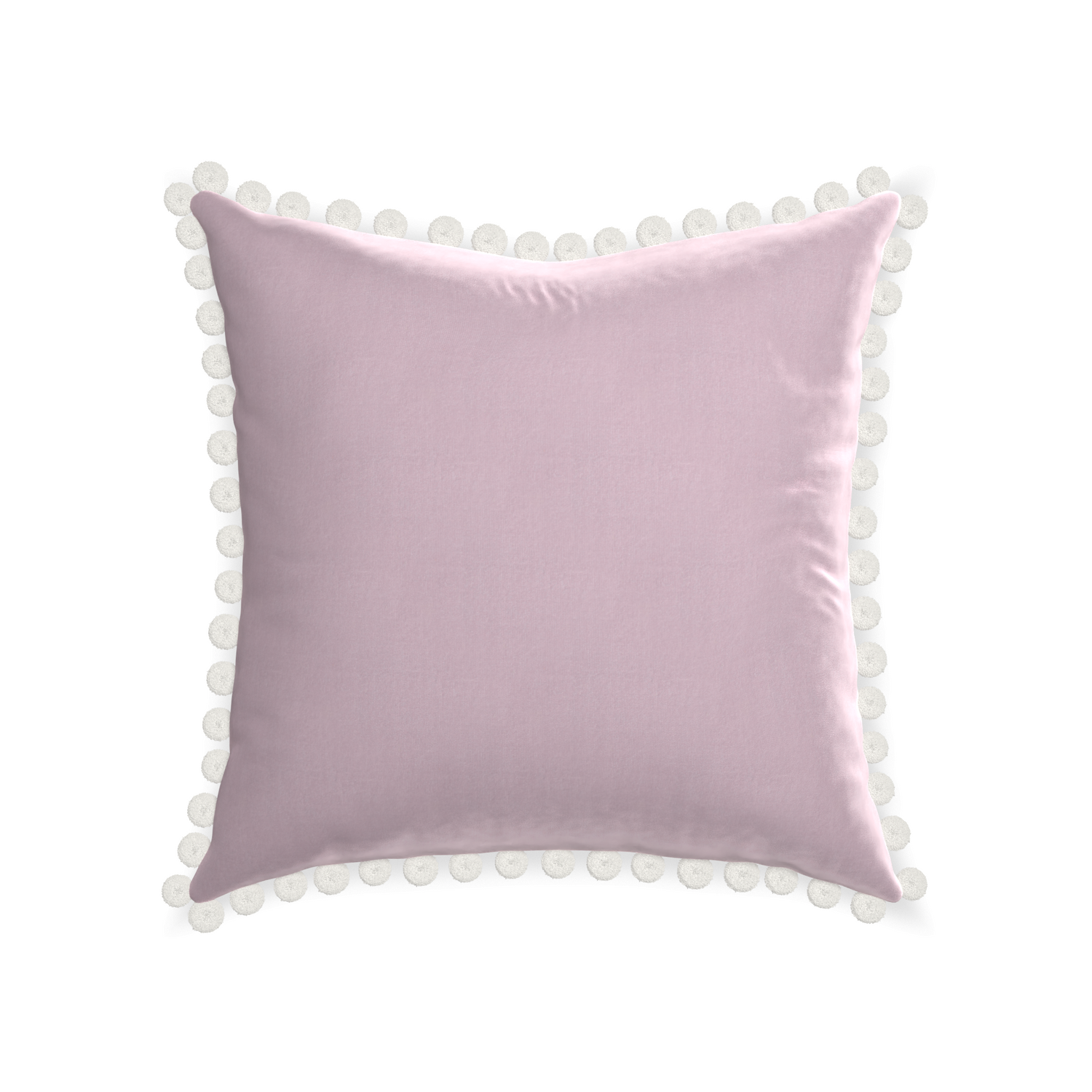 22-square lilac velvet custom pillow with snow pom pom on white background